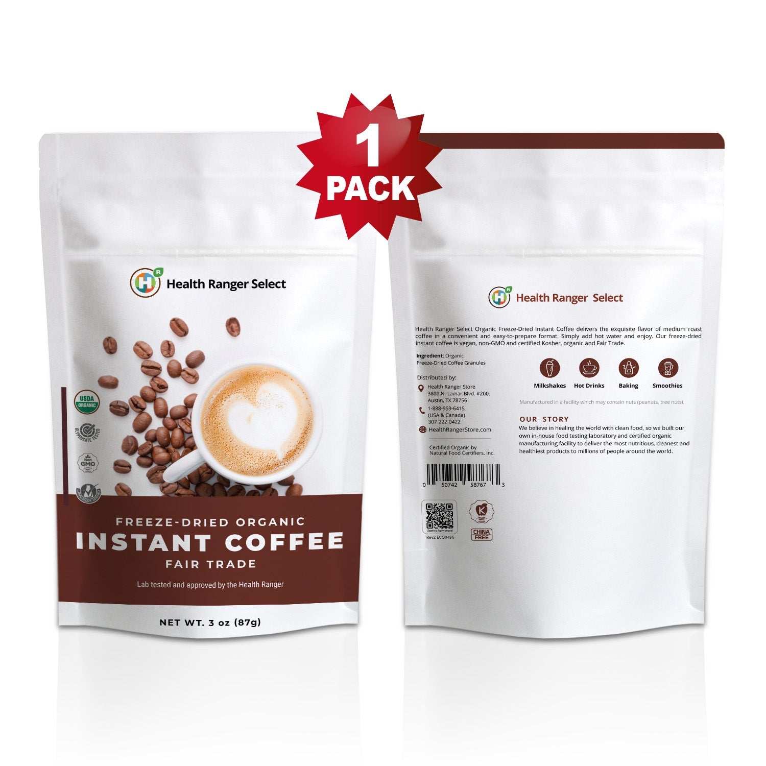 Fair Trade Organic Freeze-Dried Instant Coffee 3oz (87g)