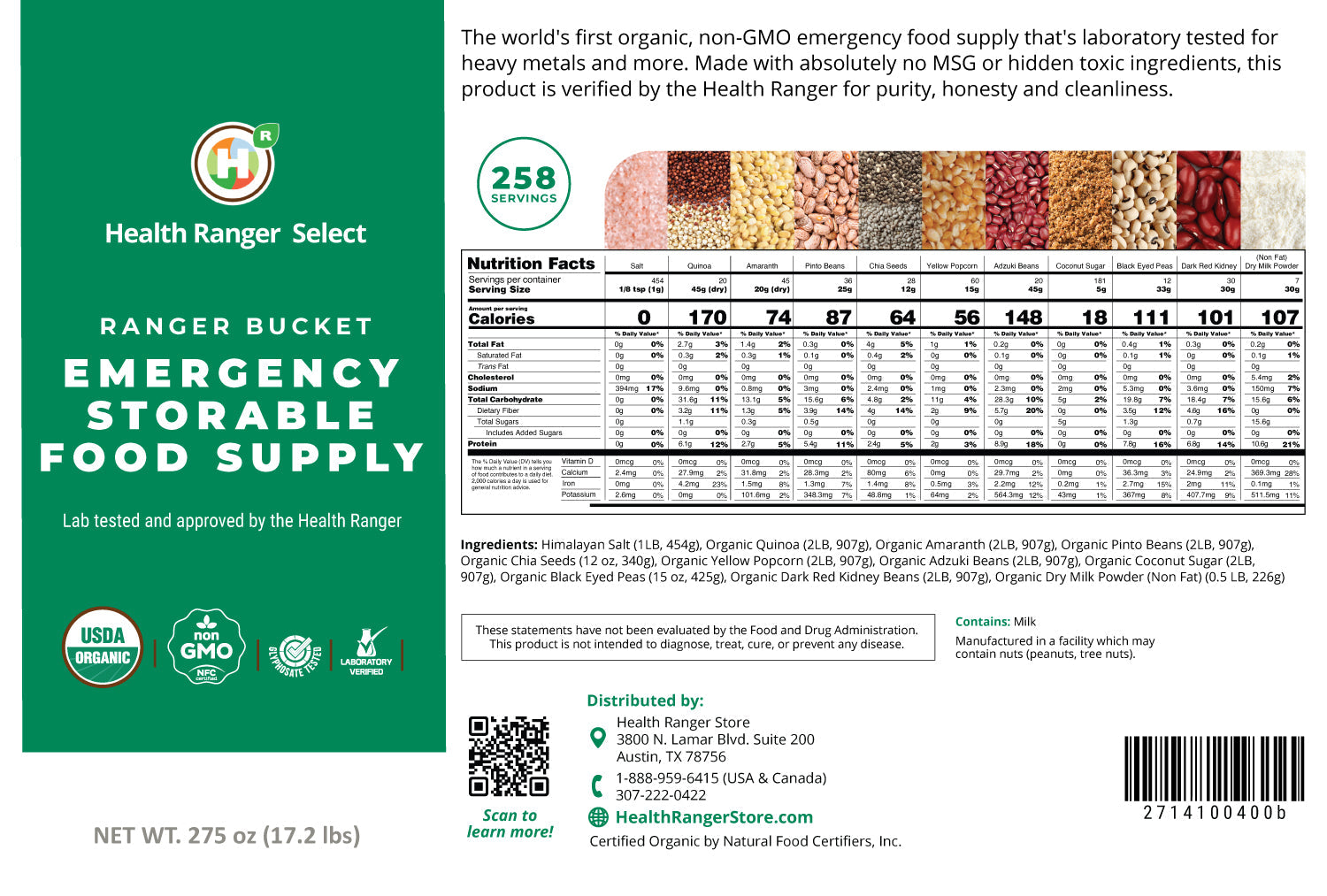 23 Days Food Supply (1 Adult) - (536 Servings) Ranger Bucket Set - Organic Emergency Storable Food Supply (A26 + B19)