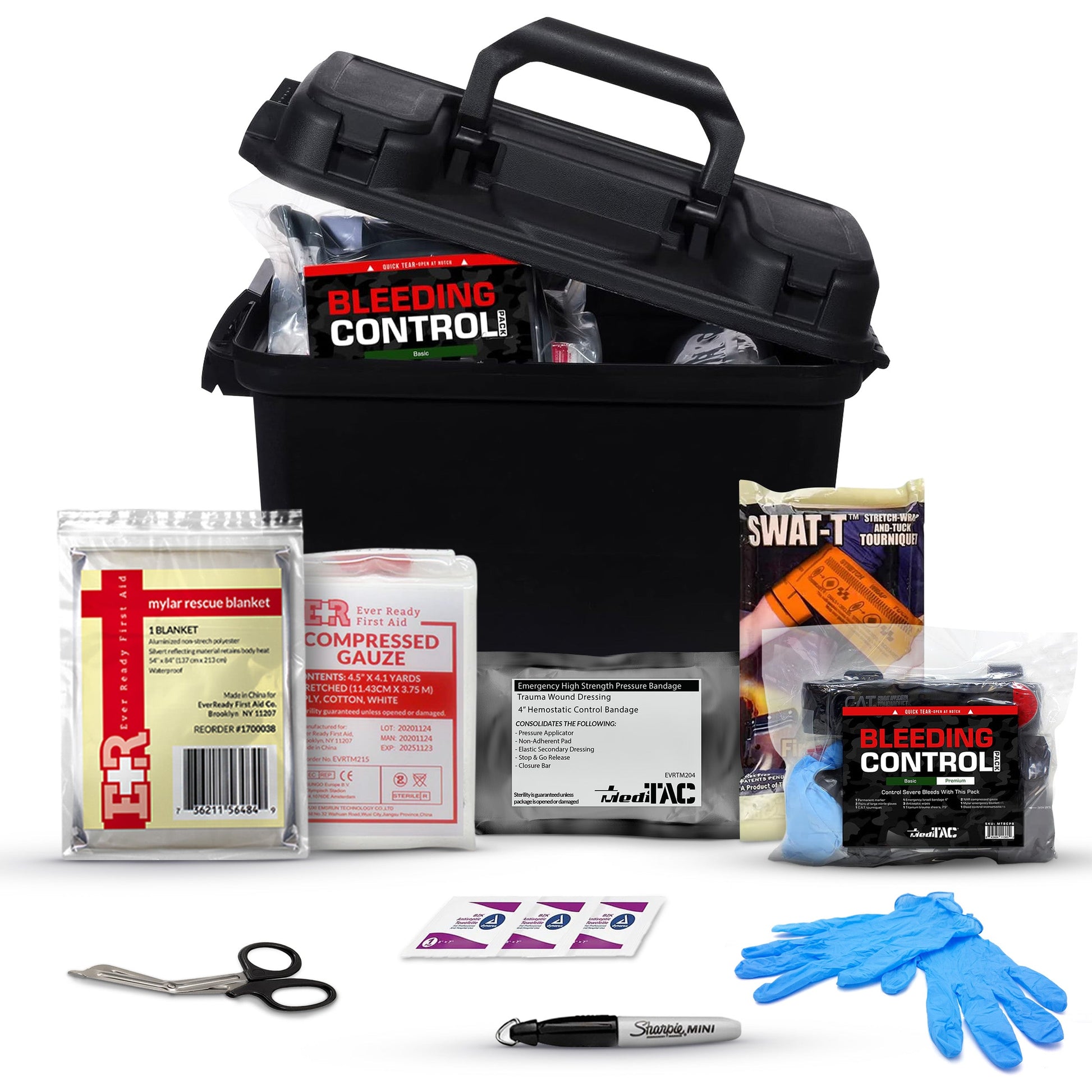 Bleeding Control Kit - 4 Vacuum Sealed Kits in Plastic Case