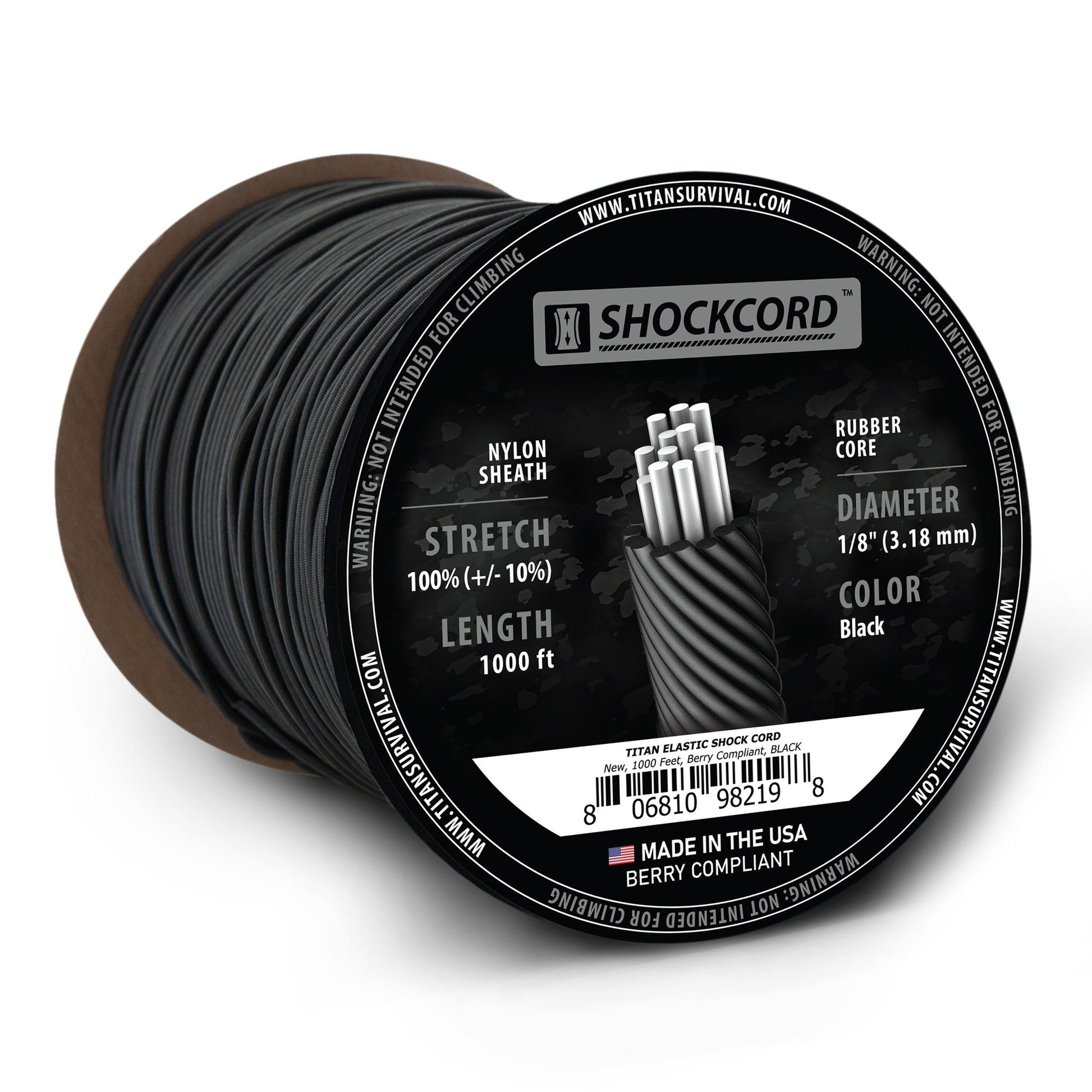 1/8" Black Shock Cord, 1000 FT SPOOL