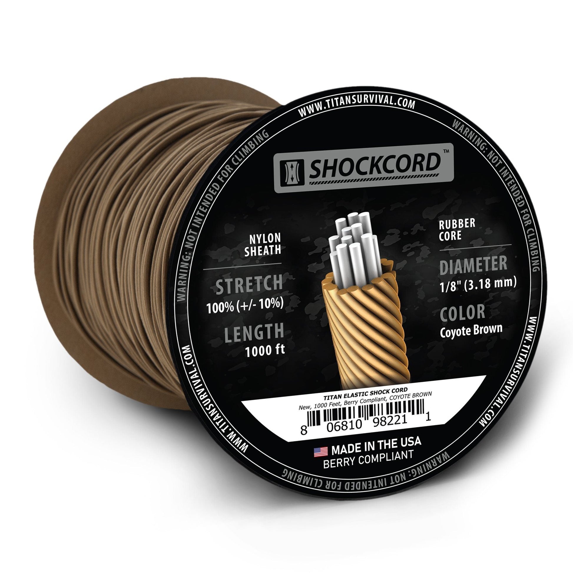 1/8" Coyote Brown Shock Cord, 1000 FT SPOOL