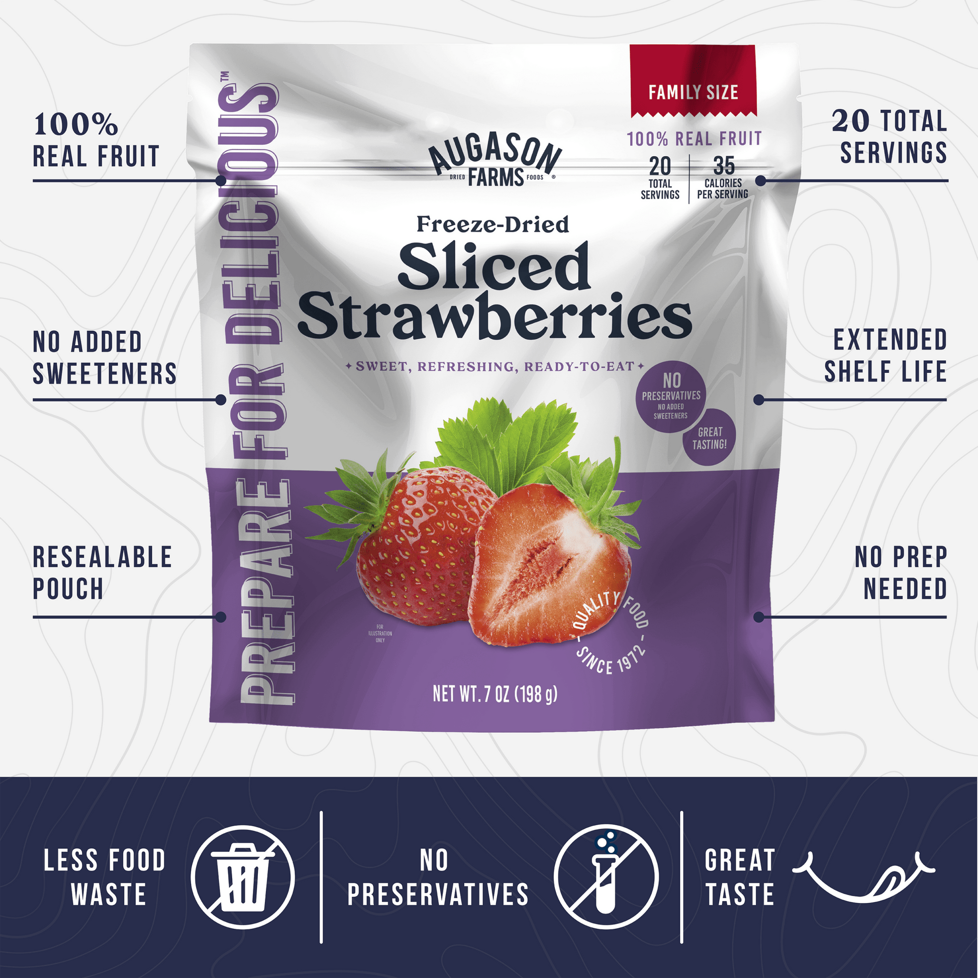 Freeze Dried Sliced Strawberries Family Size Pouch, 20 Servings