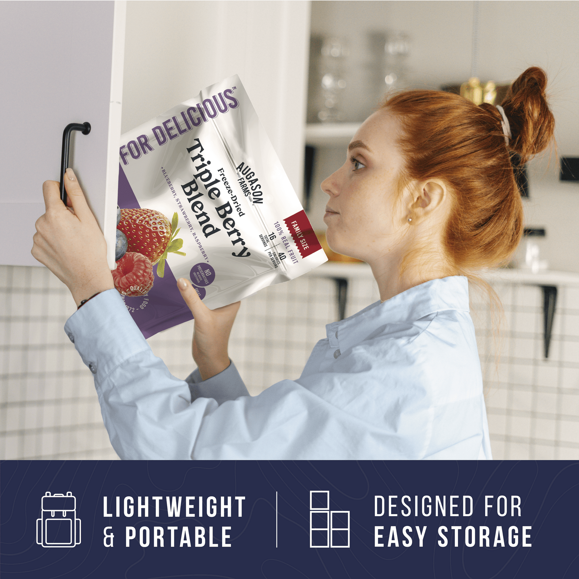 Freeze Dried Triple Berry Blend Family Size Pouch, 16 Servings