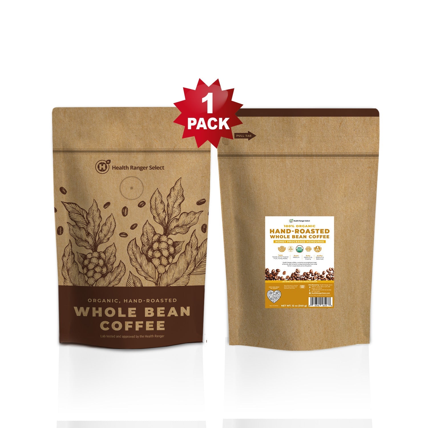 100% Organic Hand-Roasted Whole Bean Coffee (Honey Processed Honduras) 12oz, 340g