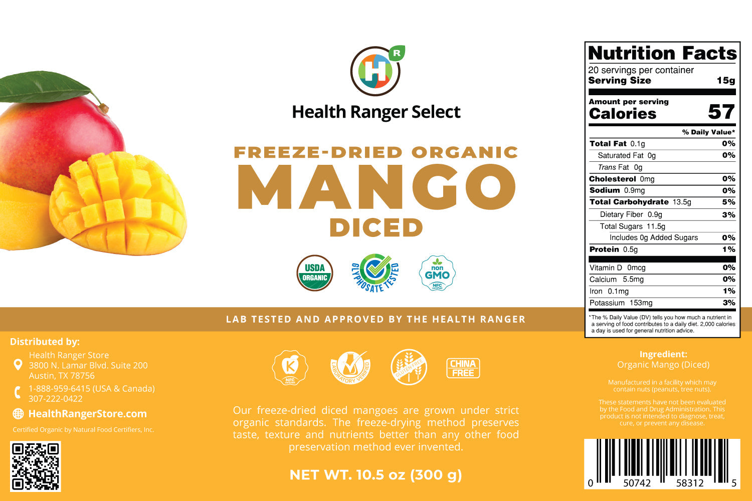 Freeze-Dried Organic Mango Diced (10.5oz, #10 can) (2-Pack)