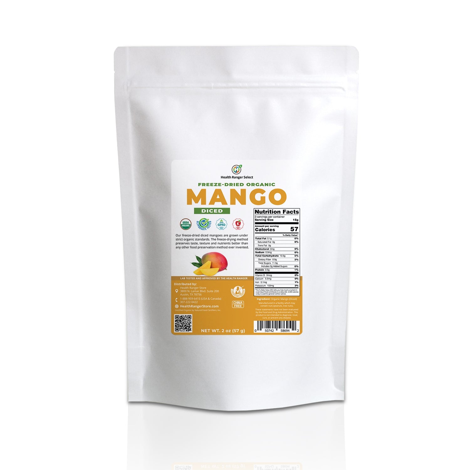 Organic Freeze-Dried Mango Diced 2 oz (57g)