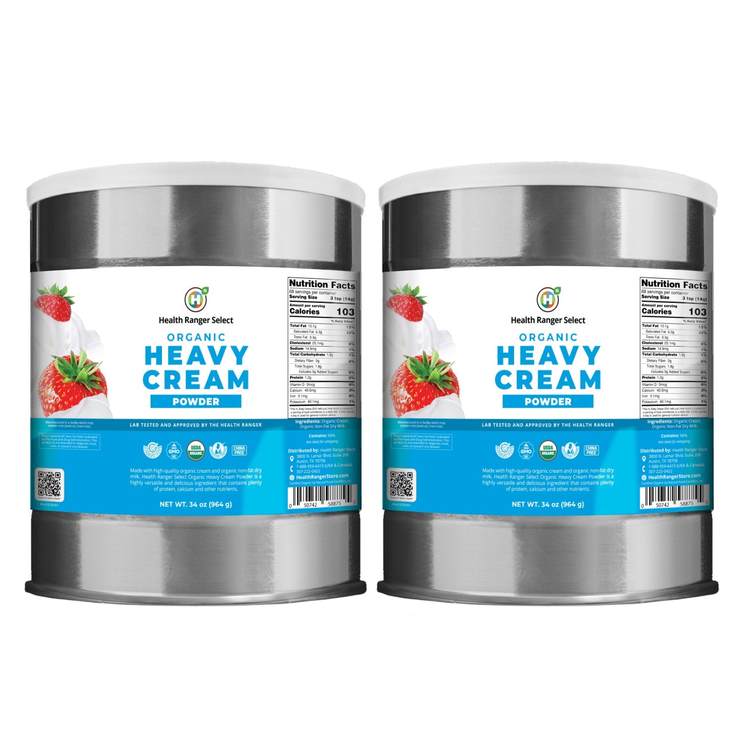 Organic Heavy Cream Powder (34oz, #10 Can) (2-Pack)