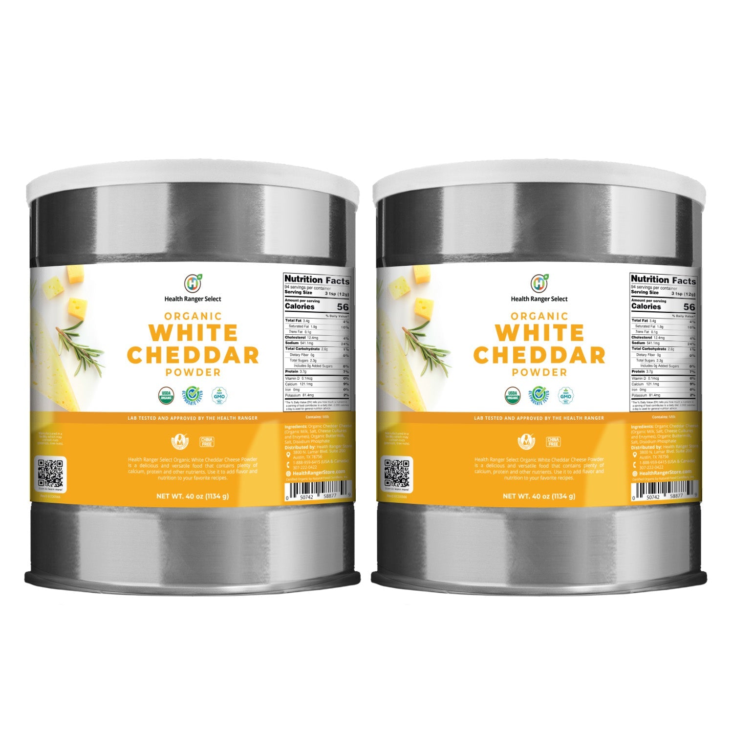 Organic White Cheddar Cheese Powder (40 oz, 1134g) #10 Can (2-Pack)