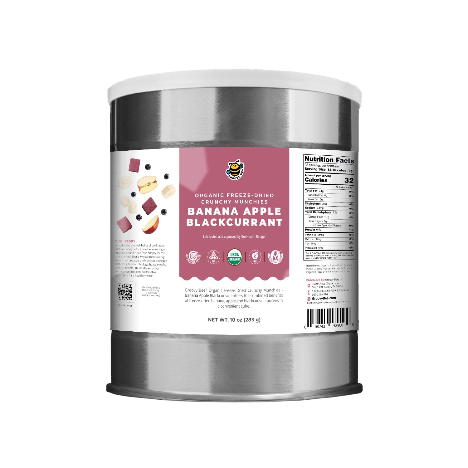 Organic Freeze-Dried Crunchy Munchies Banana Apple Blackcurrant (10 oz, 289g) #10 Can (2-Pack)