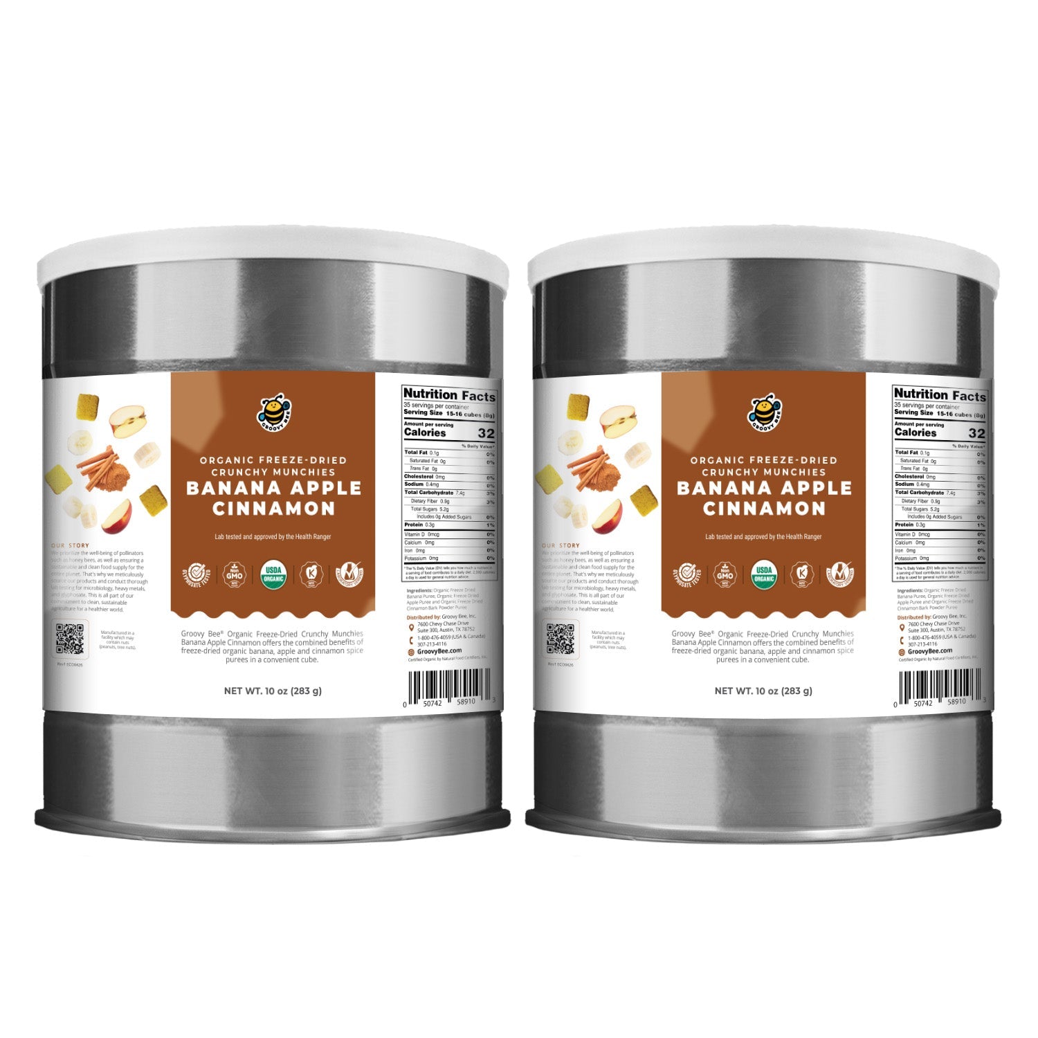 Organic Freeze-Dried Crunchy Munchies Banana Apple Cinnamon (10 oz, 289g) #10 Can (2-Pack)