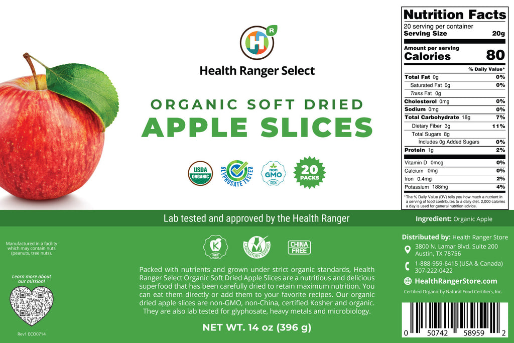 Organic Soft Dried Apple Slices 14 oz (396g) #10 Can (2-Pack; 40 Pouches)