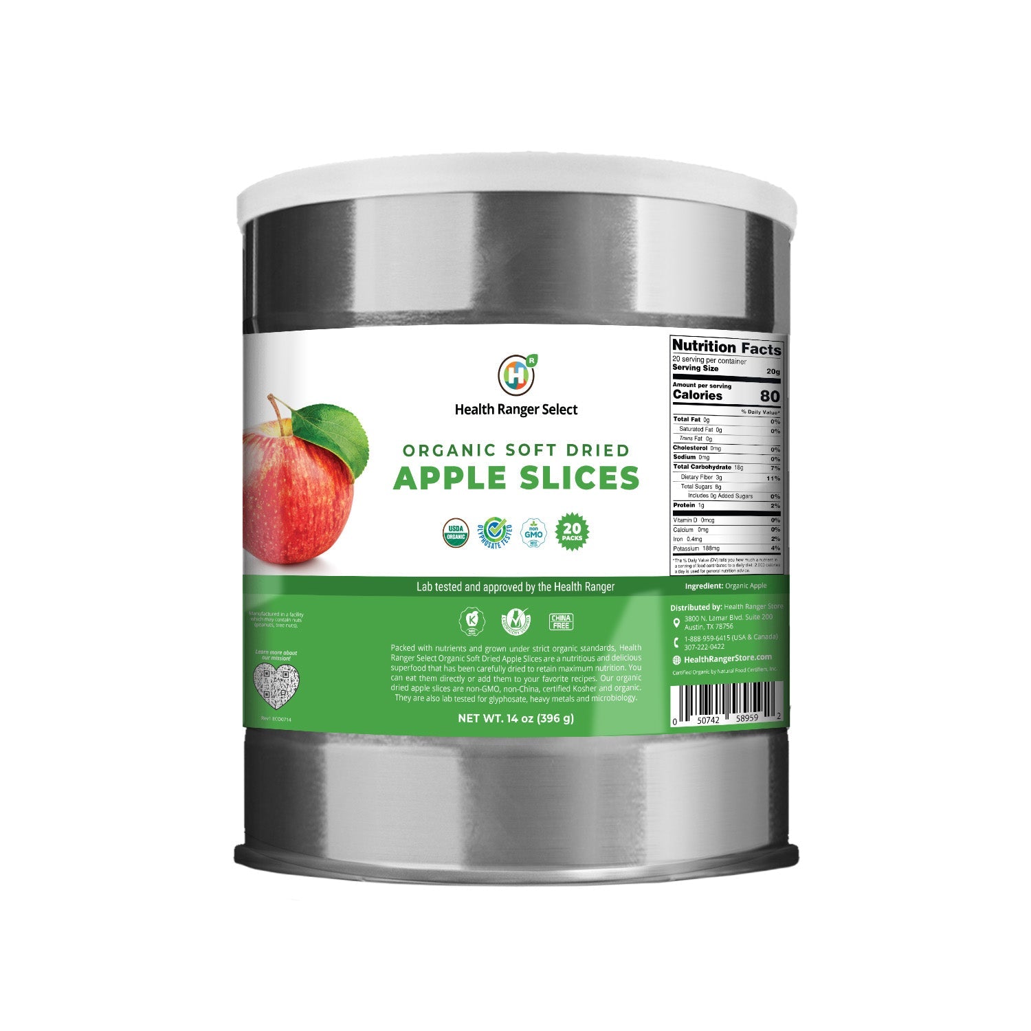 Organic Soft Dried Apple Slices 14 oz (396g) #10 Can (2-Pack; 40 Pouches)