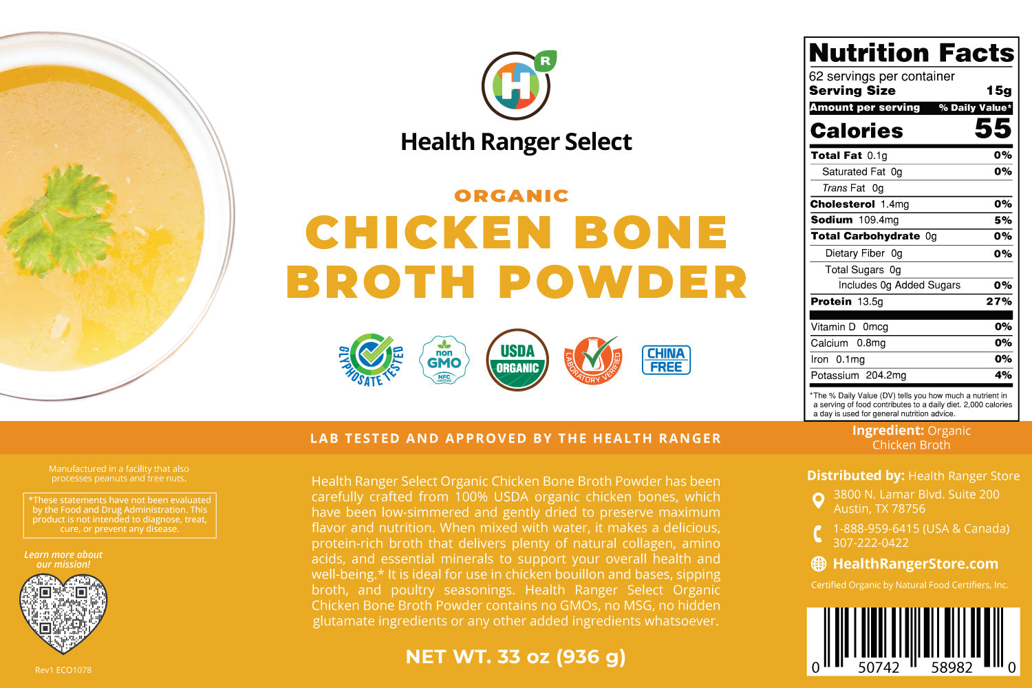 Organic Powdered Chicken Bone Broth 33 oz (936g) #10 Can (2-Pack)