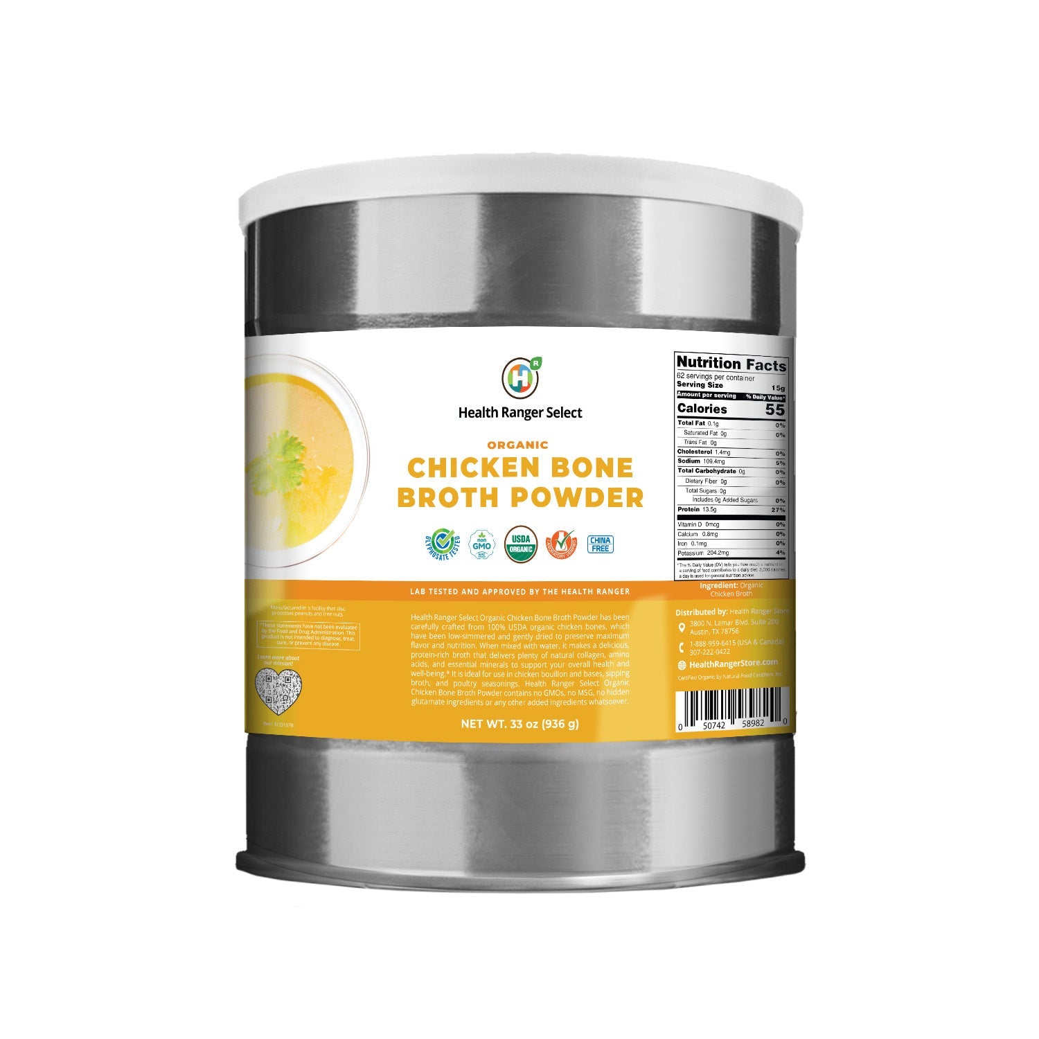 Organic Powdered Chicken Bone Broth 33 oz (936g) #10 Can (2-Pack)