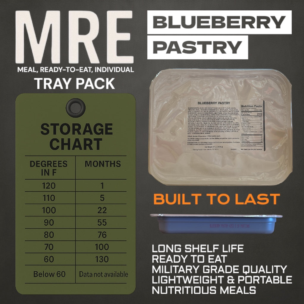 Military MRE Tray Pack, Blueberry Pastry, Ready to Eat (UGR Component)