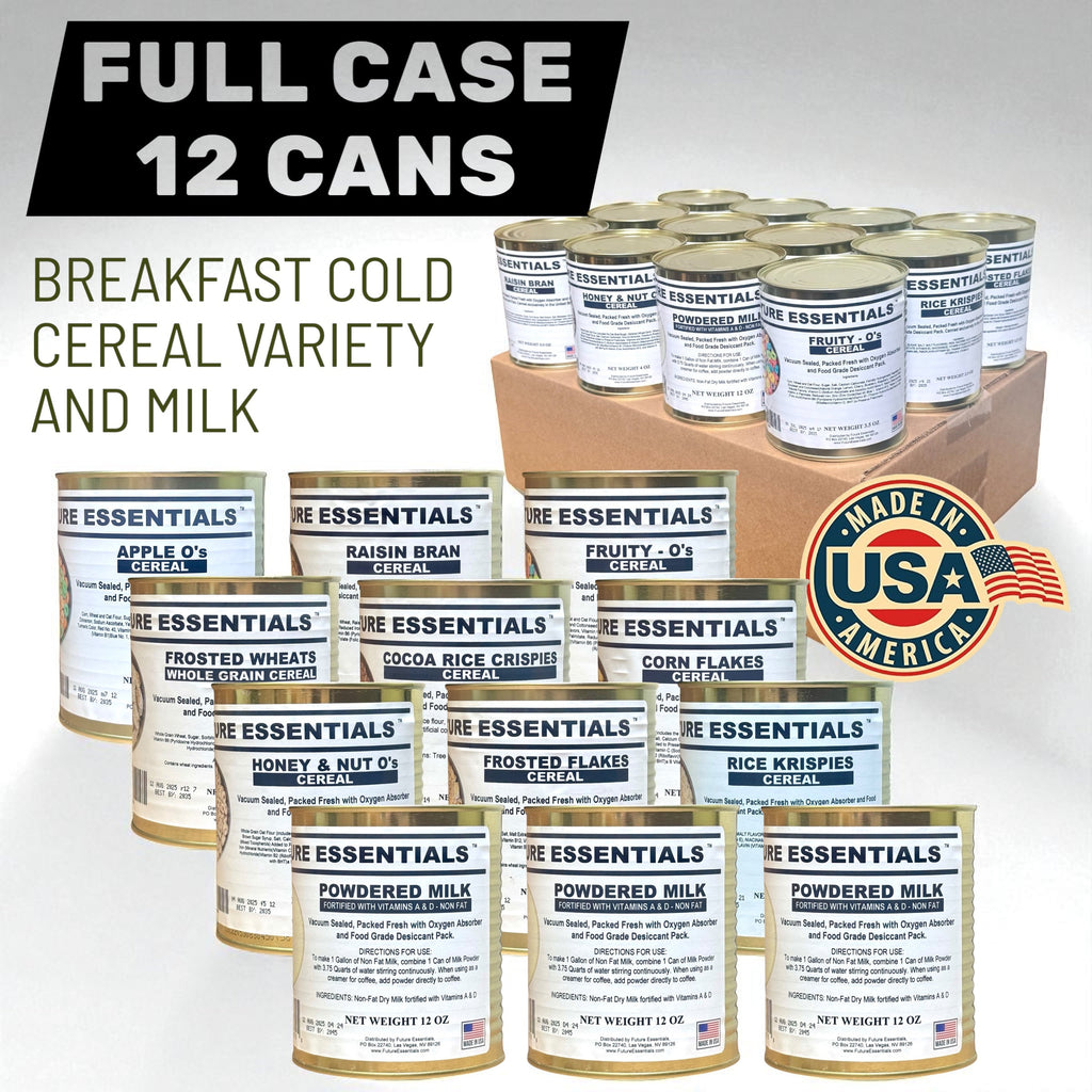 Case (12 Cans) of Future Essentials Canned Breakfast Cold Cereal Variety and Milk