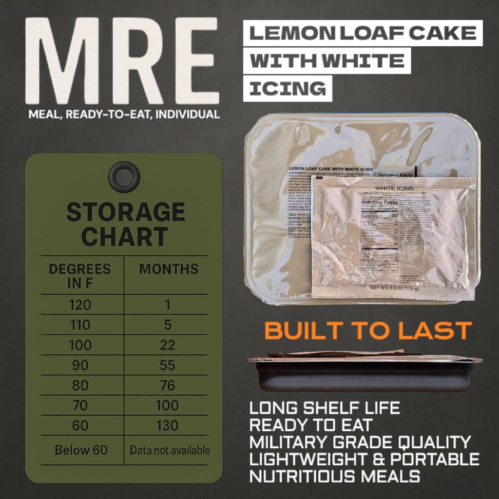 Military MRE Tray Pack, Lemon Loaf with White Icing, Ready to Eat (UGR Component)