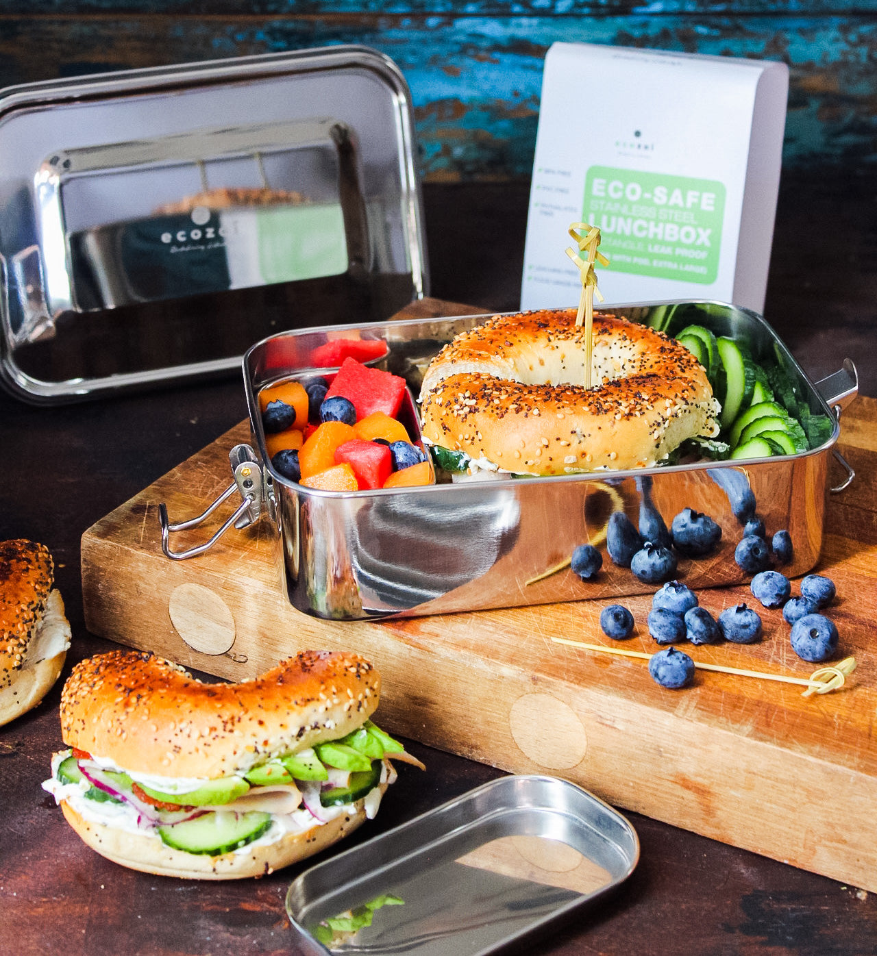 Stainless Steel Lunch Box, 2 Compartment Leak Proof, 50 Oz with Removable Divider