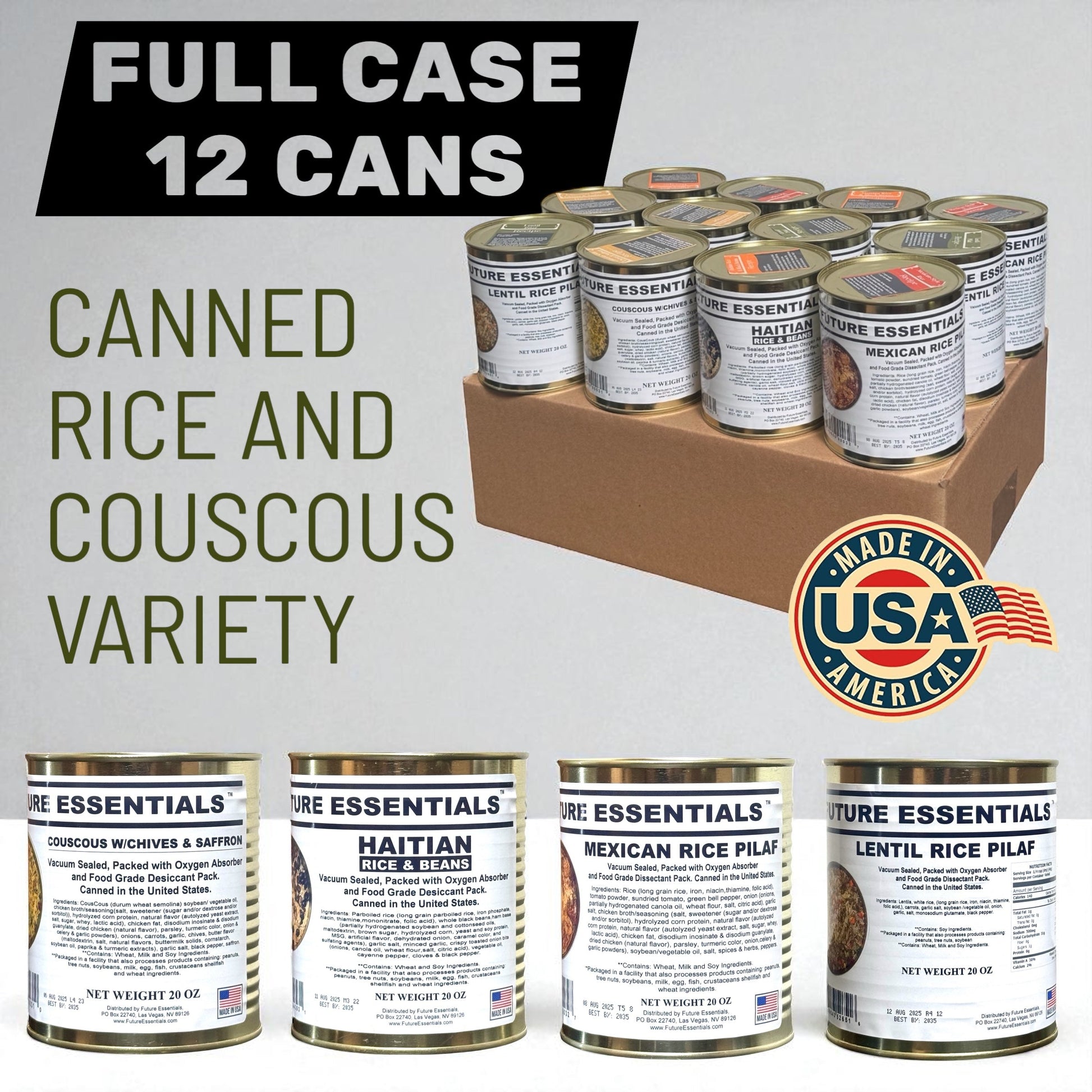 Case (12 Cans) of Future Essentials Canned Rice and Couscous Variety