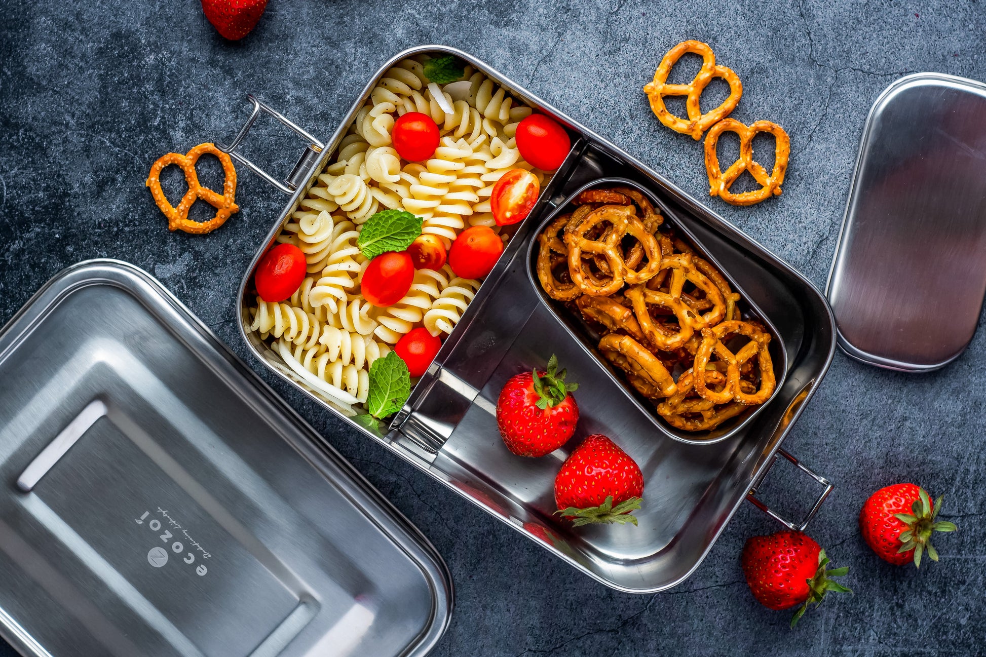 Stainless Steel Lunch Box, 2 Compartment Leak Proof, 50 Oz with Removable Divider