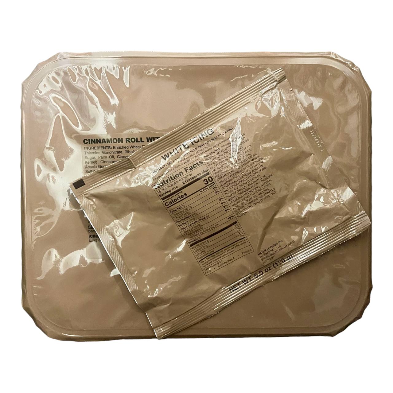 Military MRE Tray Pack, Cinnamon Roll with White Icing, Ready to Eat (UGR Component)