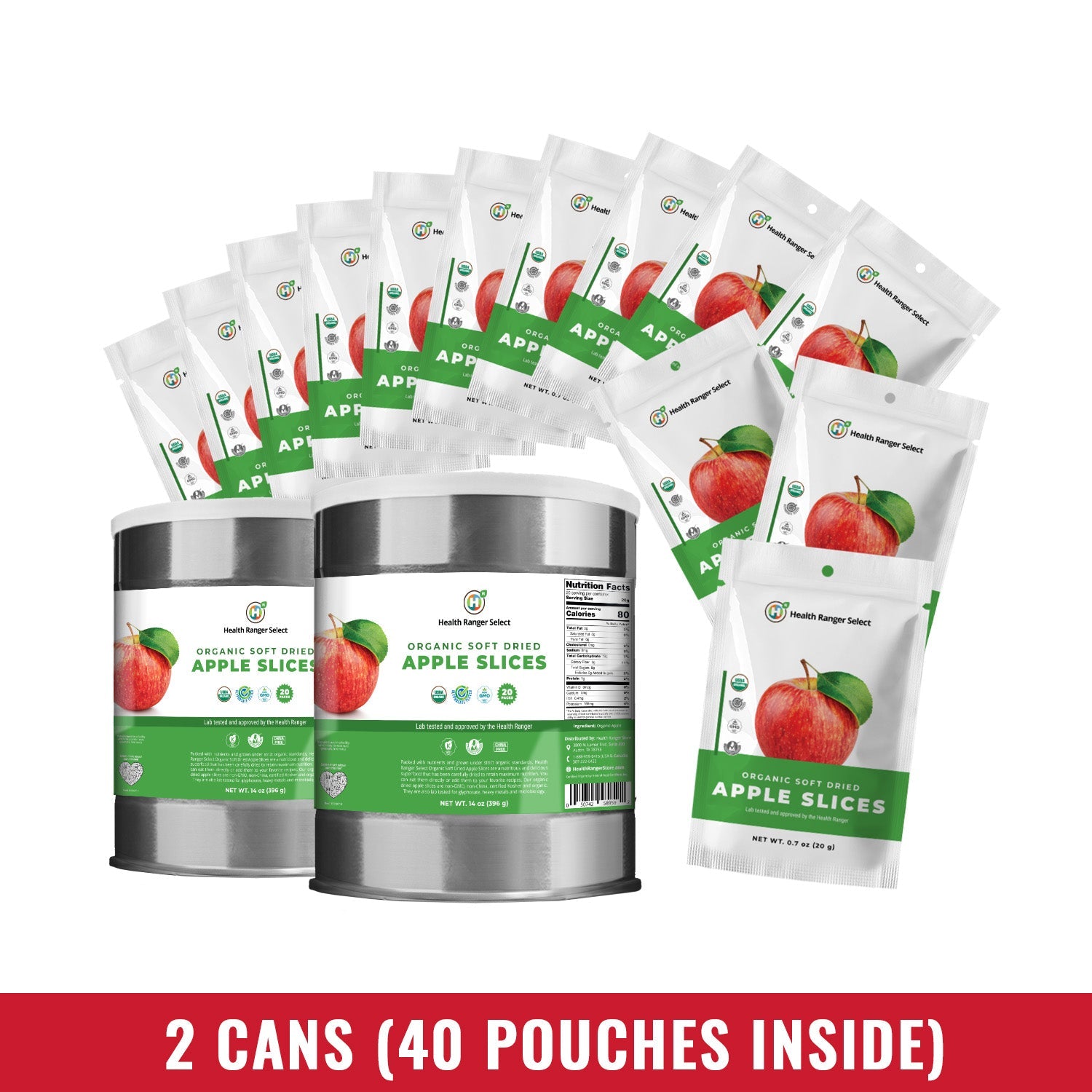 Organic Soft Dried Apple Slices 14 oz (396g) #10 Can (2-Pack; 40 Pouches)
