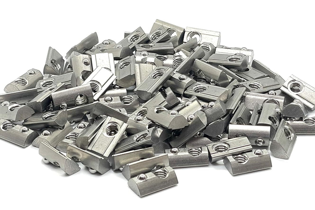 15S Roll-In T-Nuts w/ Ball Spring & Alignment Grooves - Stainless Steel (5/16-18 & 1/4-20 Thread)