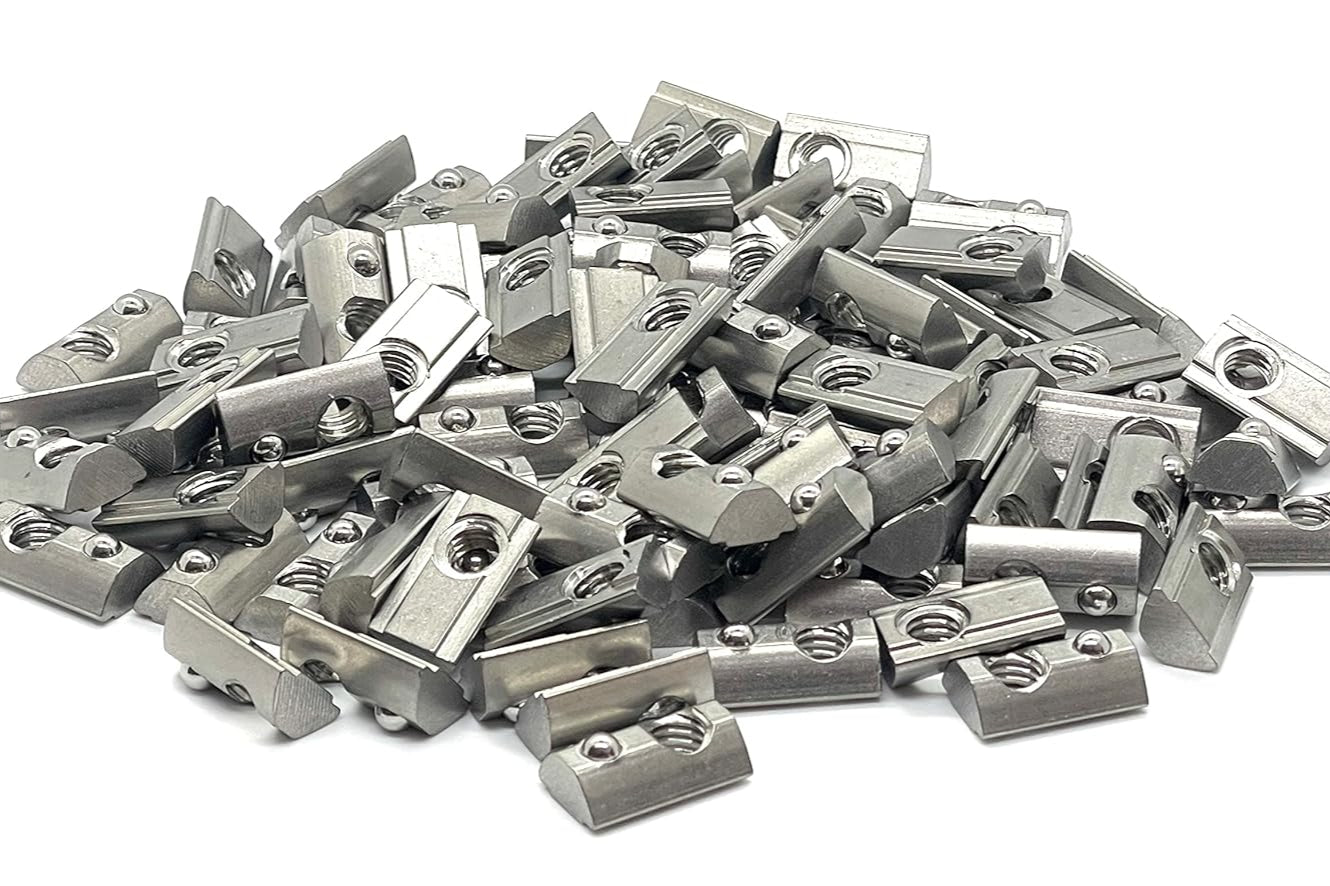 10S Roll-In T-Nuts w/ Ball Spring & Alignment Grooves - Stainless Steel (1/4-20 Thread)