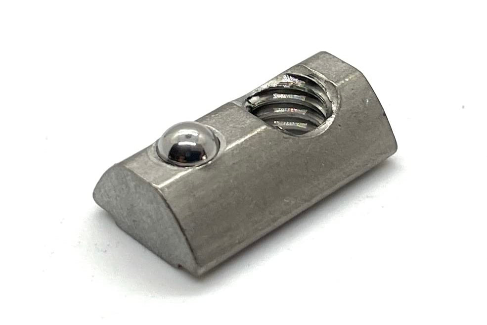 10S Roll-In T-Nuts w/ Ball Spring & Alignment Grooves - Stainless Steel (1/4-20 Thread)