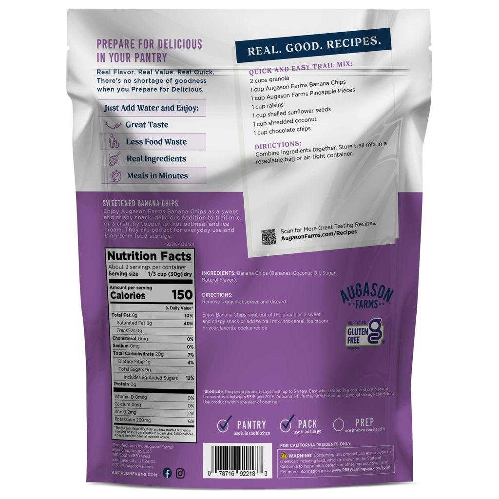 Sweetened Banana Chips Pouch, 9 Servings