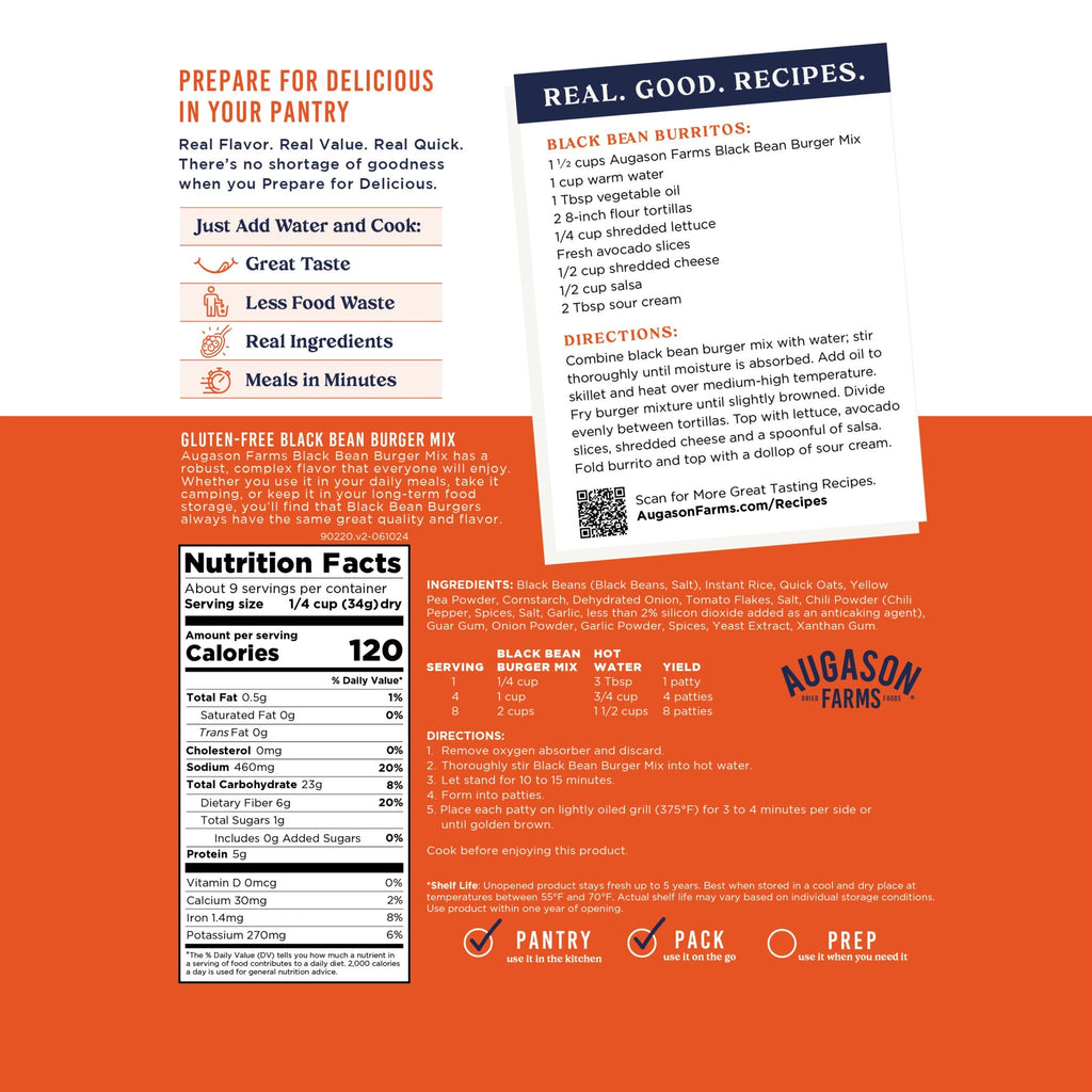 Gluten Free Black Bean Burger Mix Pouch, 9 Servings