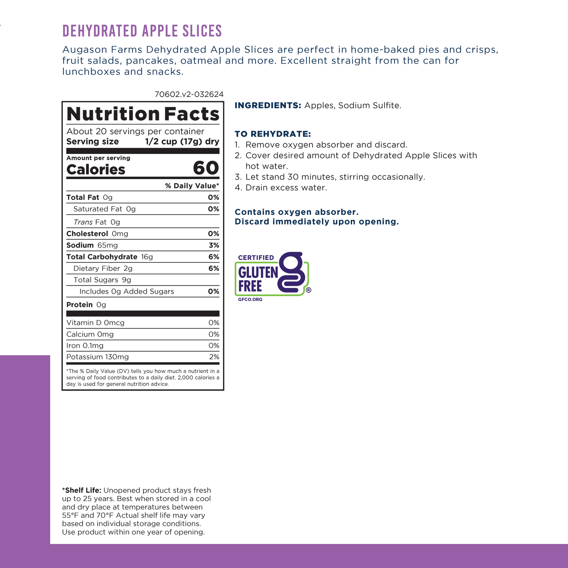 Dehydrated Apple Slices Can, 20 Servings