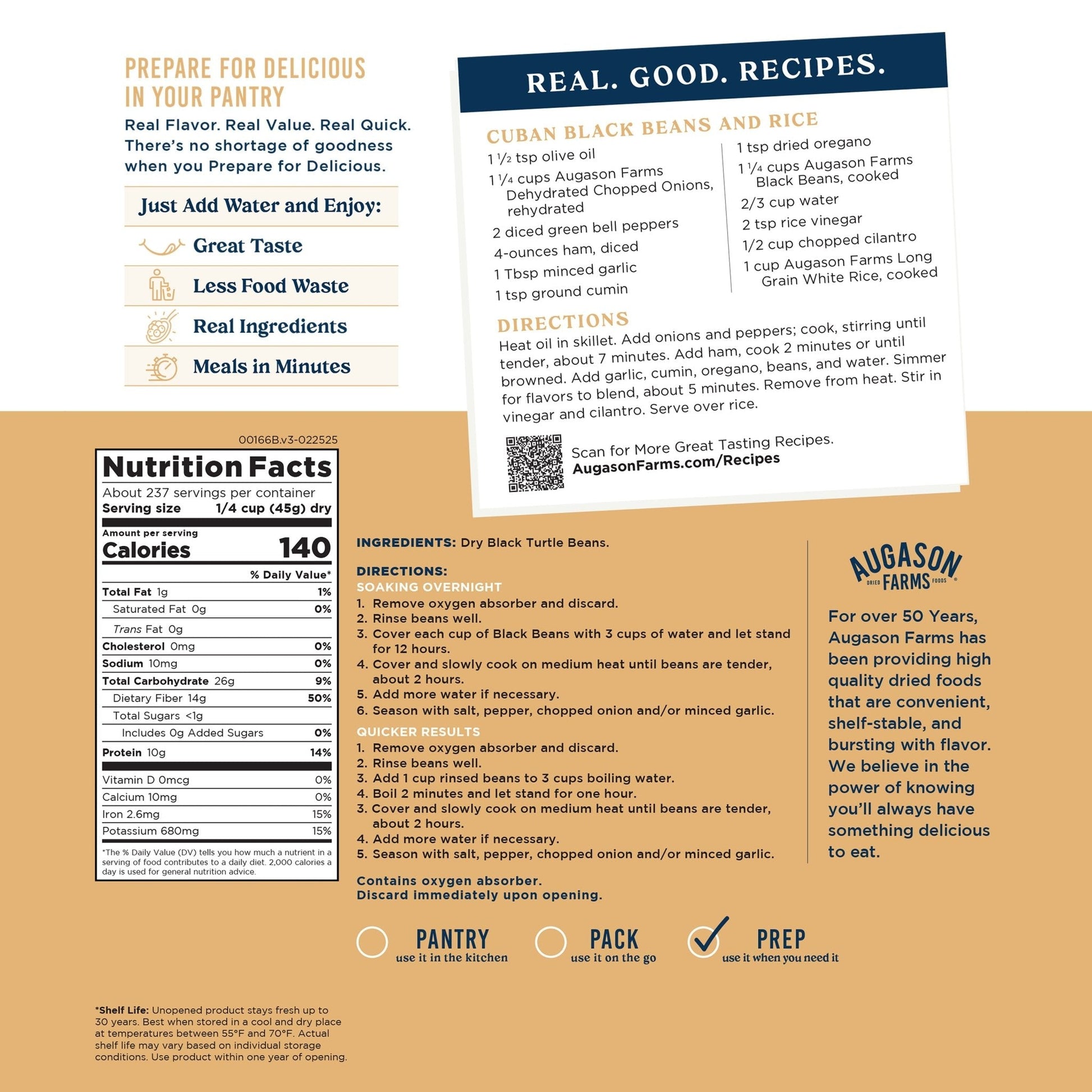 Dried Black Beans 4-Gallon Pail, 237 Servings