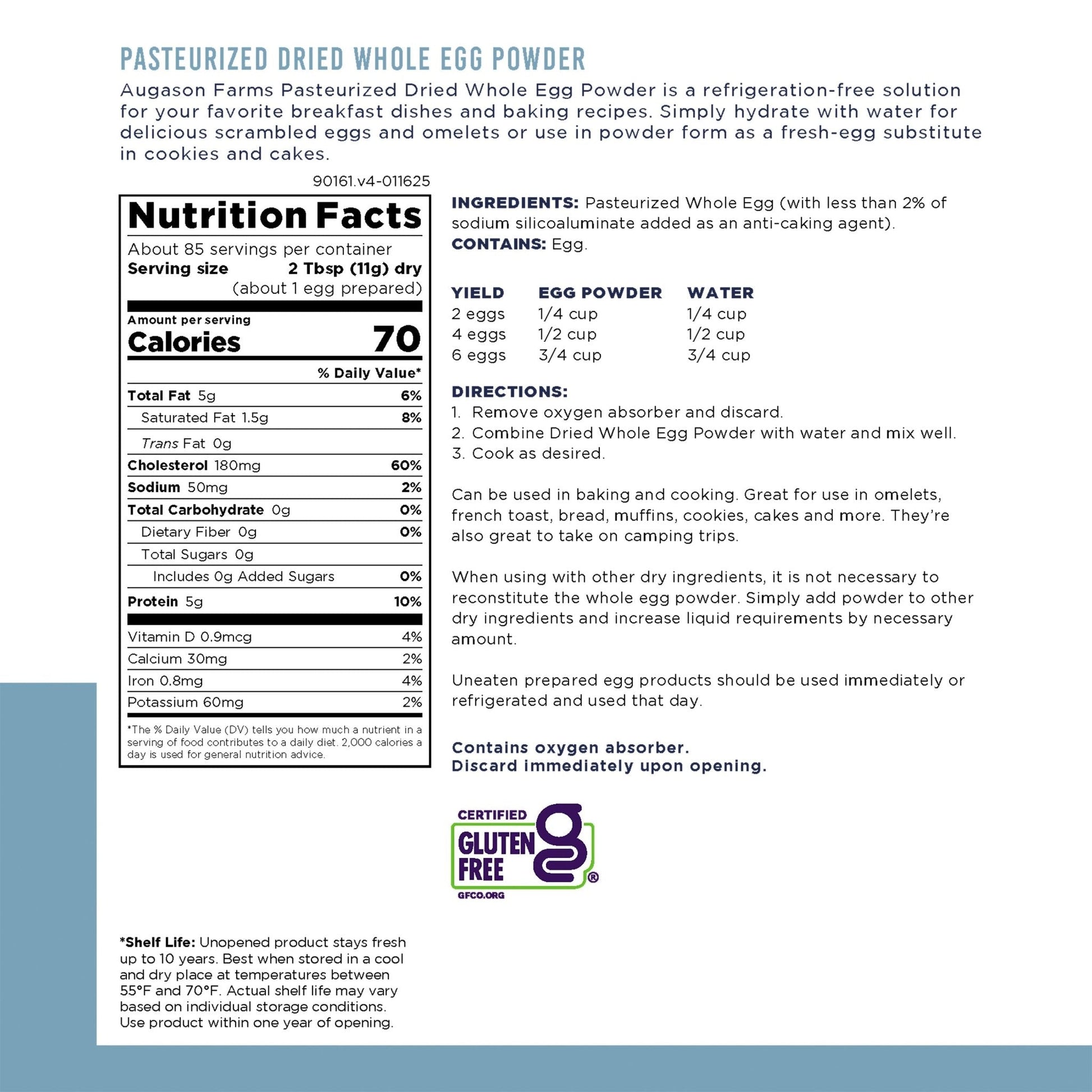 Pasteurized Dried Whole Egg Powder Can, 85 Servings