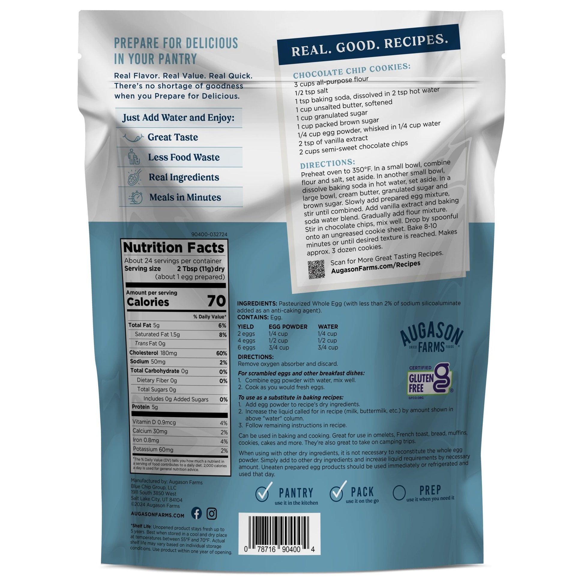 Pasteurized Dried Whole Egg Powder Pouch, 24 Servings