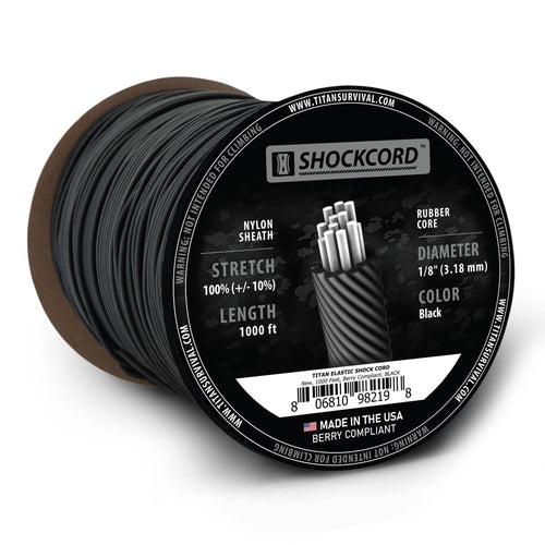 1/8" Black Shock Cord, 1000 FT SPOOL