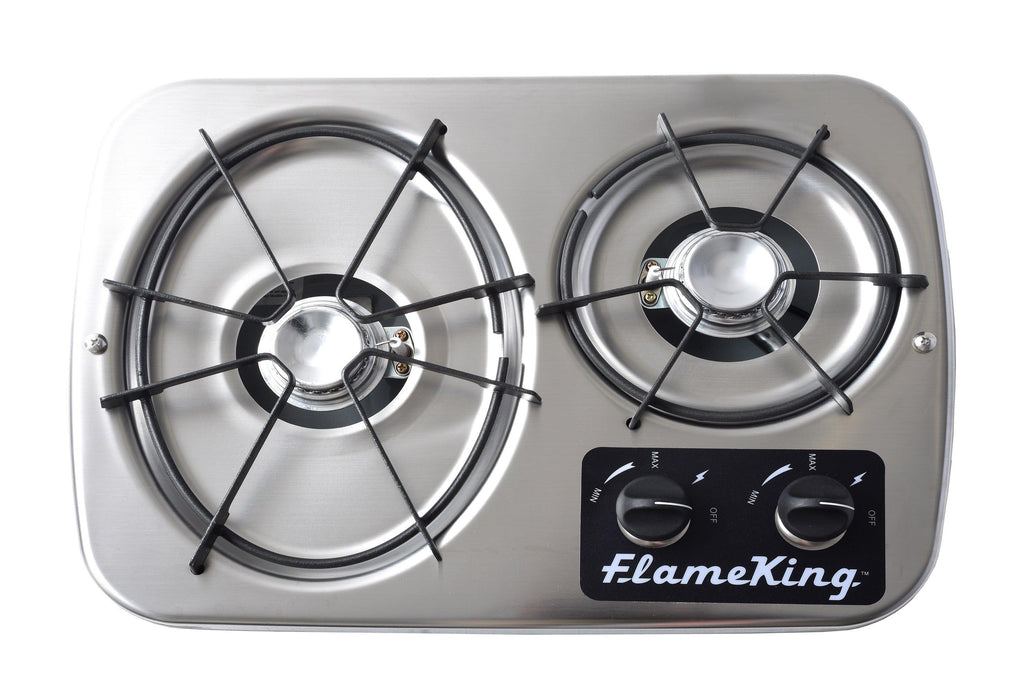 Flame King 2 Burner Built-In RV Trailer Stove with Wind Shield