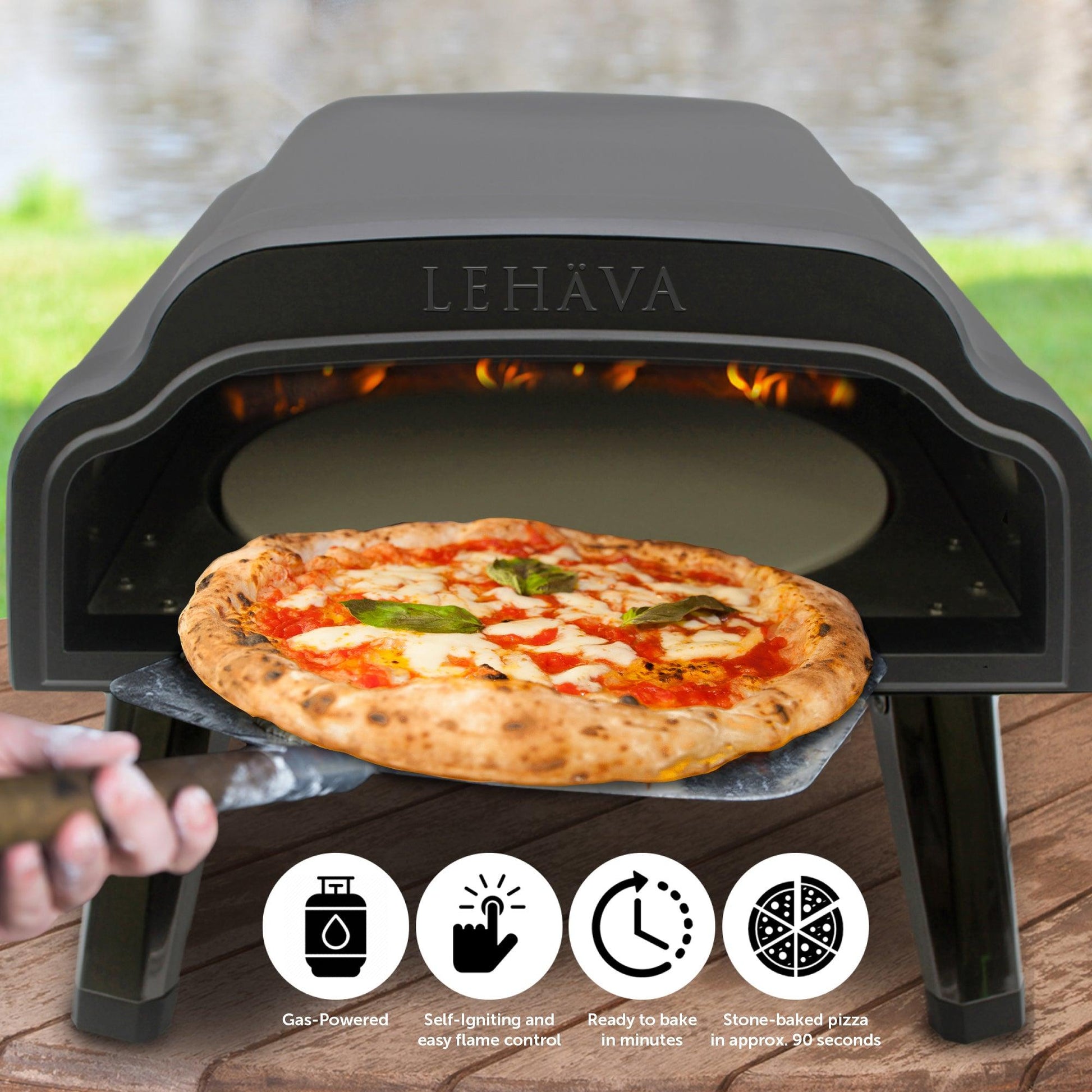 Flame King Outdoor Portable 14-inch Propane Pizza Oven Gas 360 Degree Rotating Stone