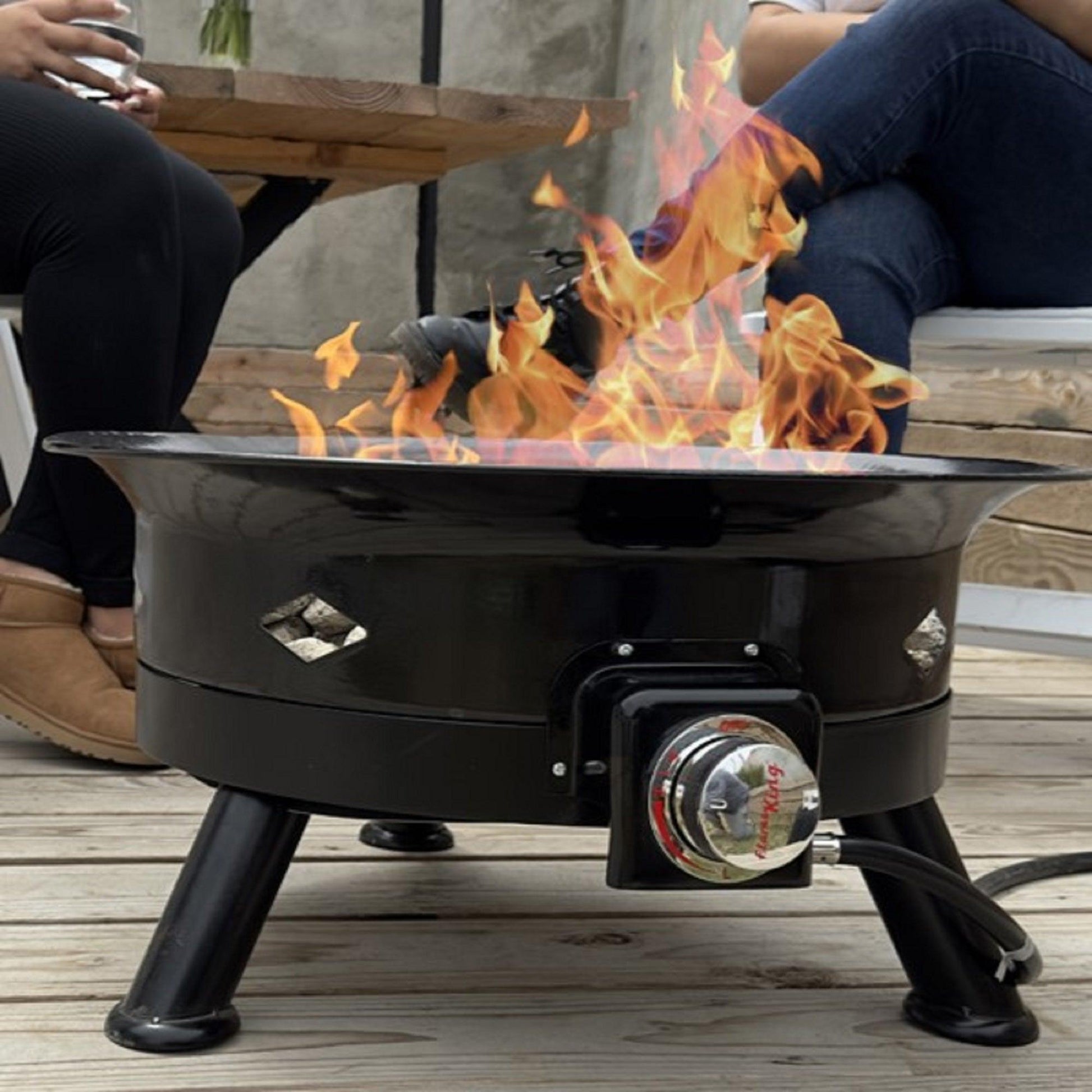 Flame King Outdoor Portable Propane Gas 24" Fire Pit Bowl with Self Igniter Cover Carry Straps