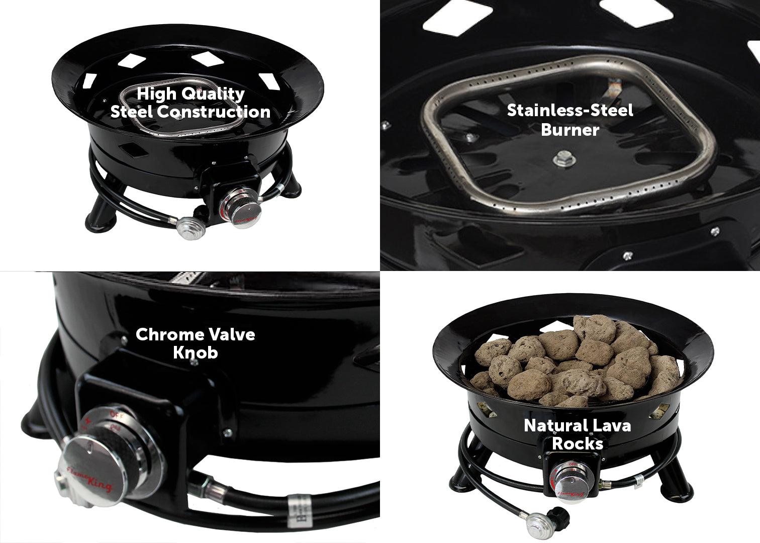 Flame King Outdoor Portable Propane Gas 24" Fire Pit Bowl with Self Igniter Cover Carry Straps