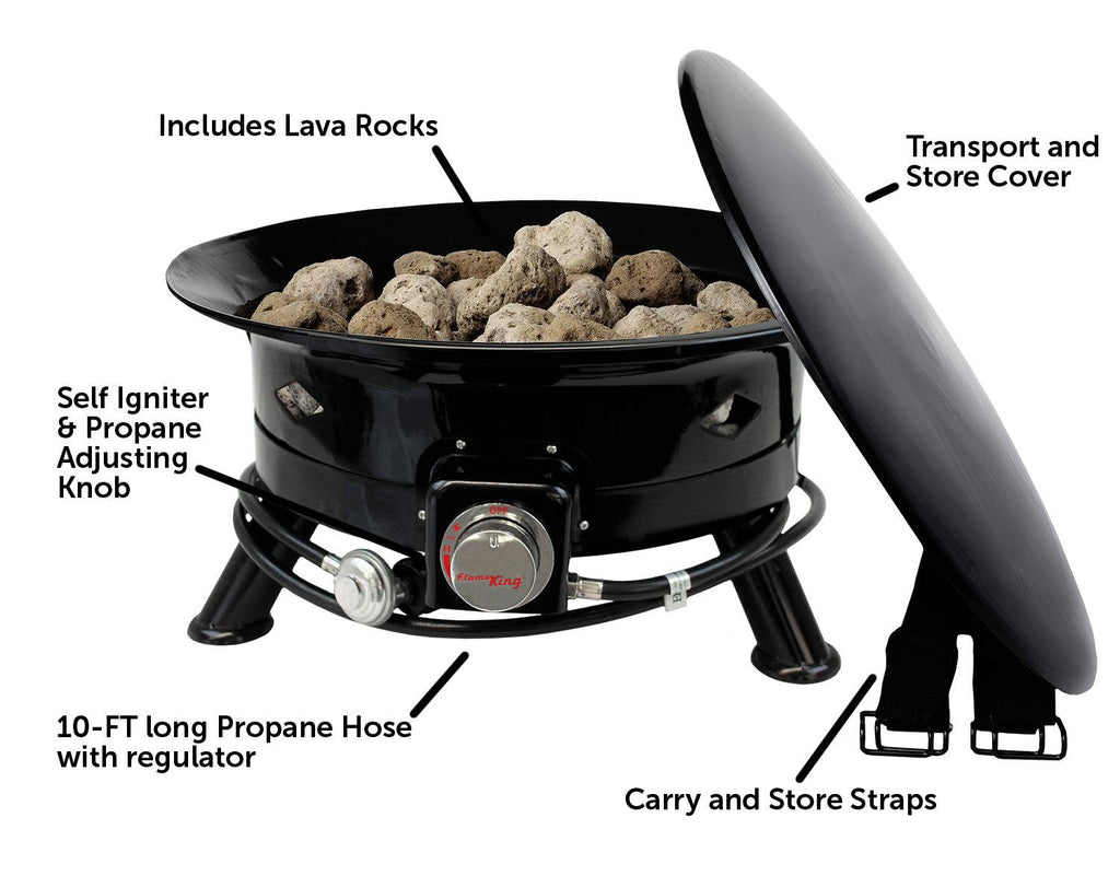Flame King Outdoor Portable Propane Gas 24" Fire Pit Bowl with Self Igniter Cover Carry Straps