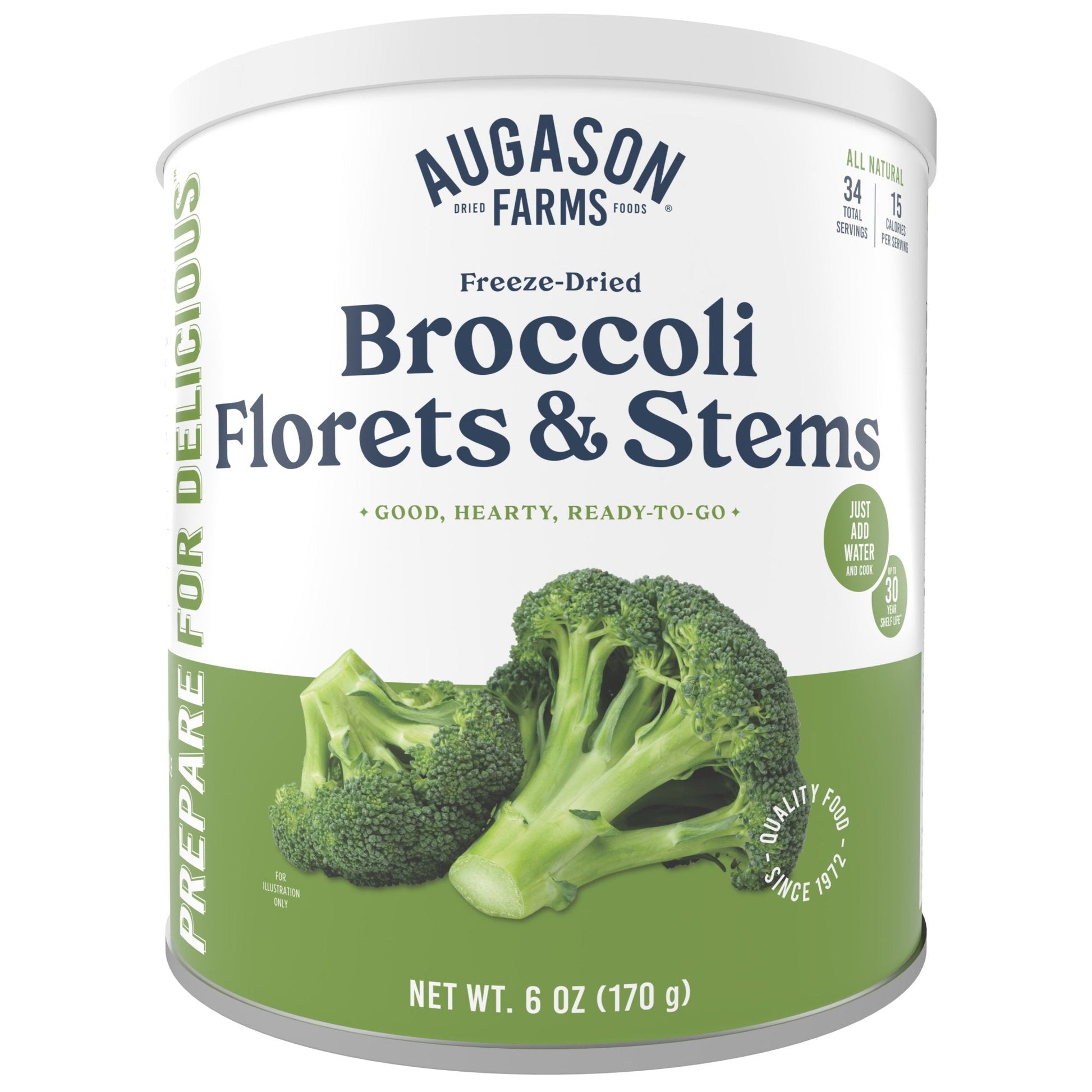 Freeze Dried Broccoli Florets and Stems Can, 34 Servings