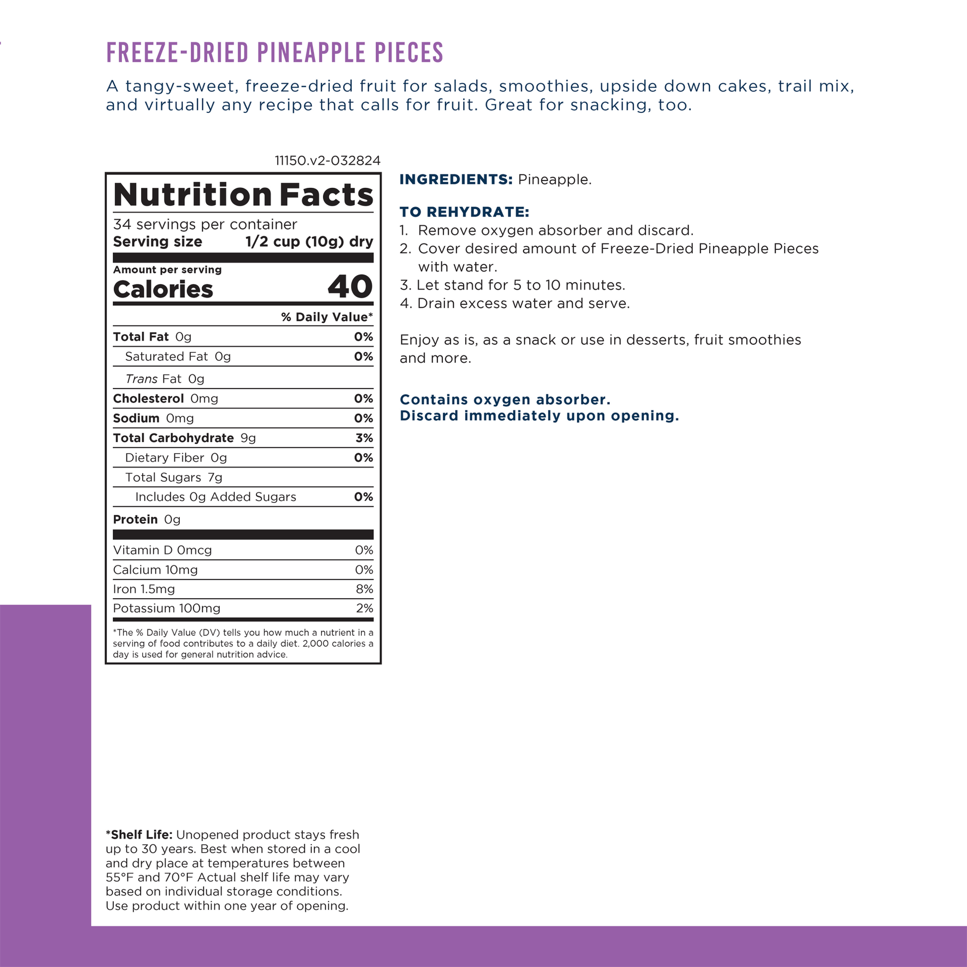 Freeze Dried Pineapple Pieces Can, 34 Servings