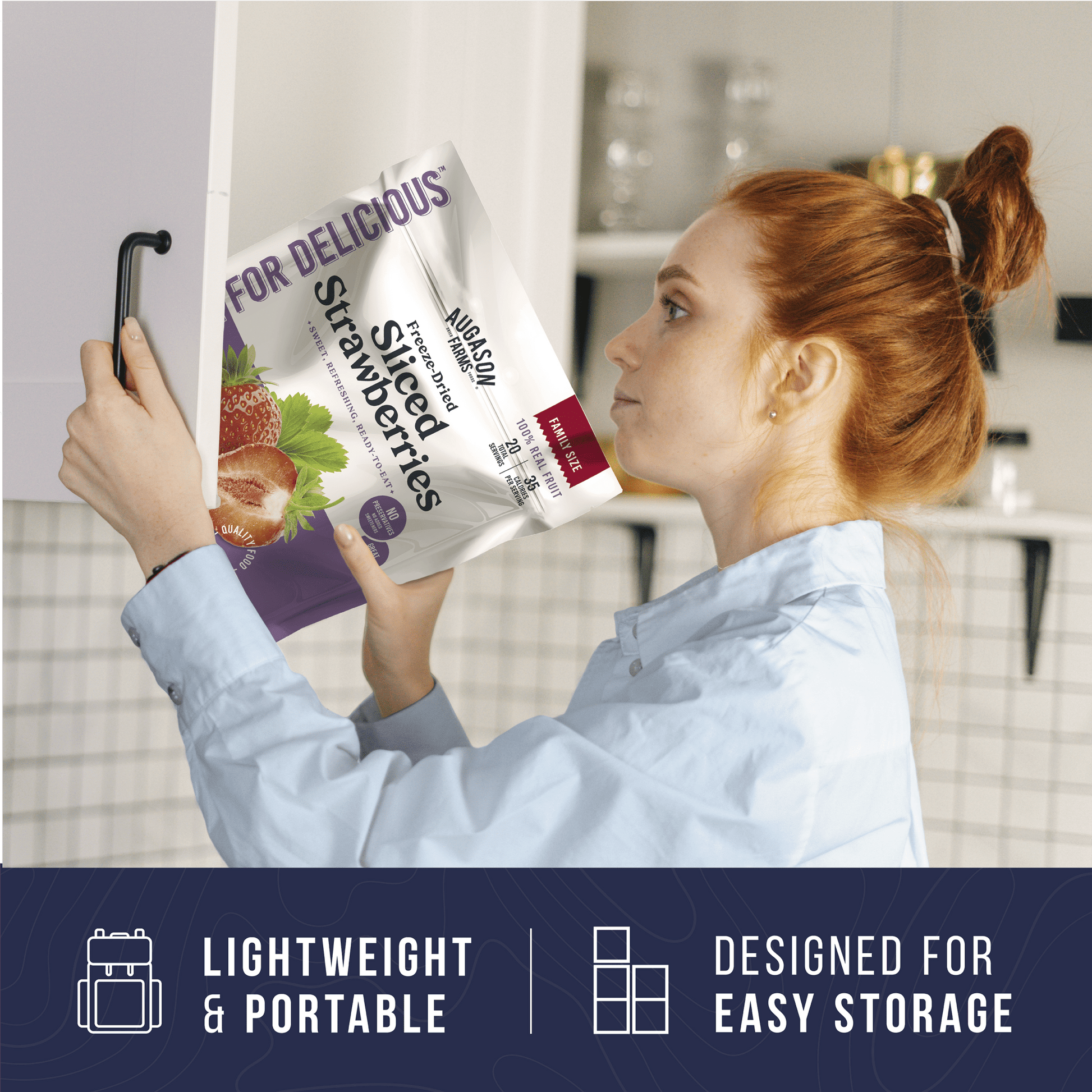 Freeze Dried Sliced Strawberries Family Size Pouch, 20 Servings