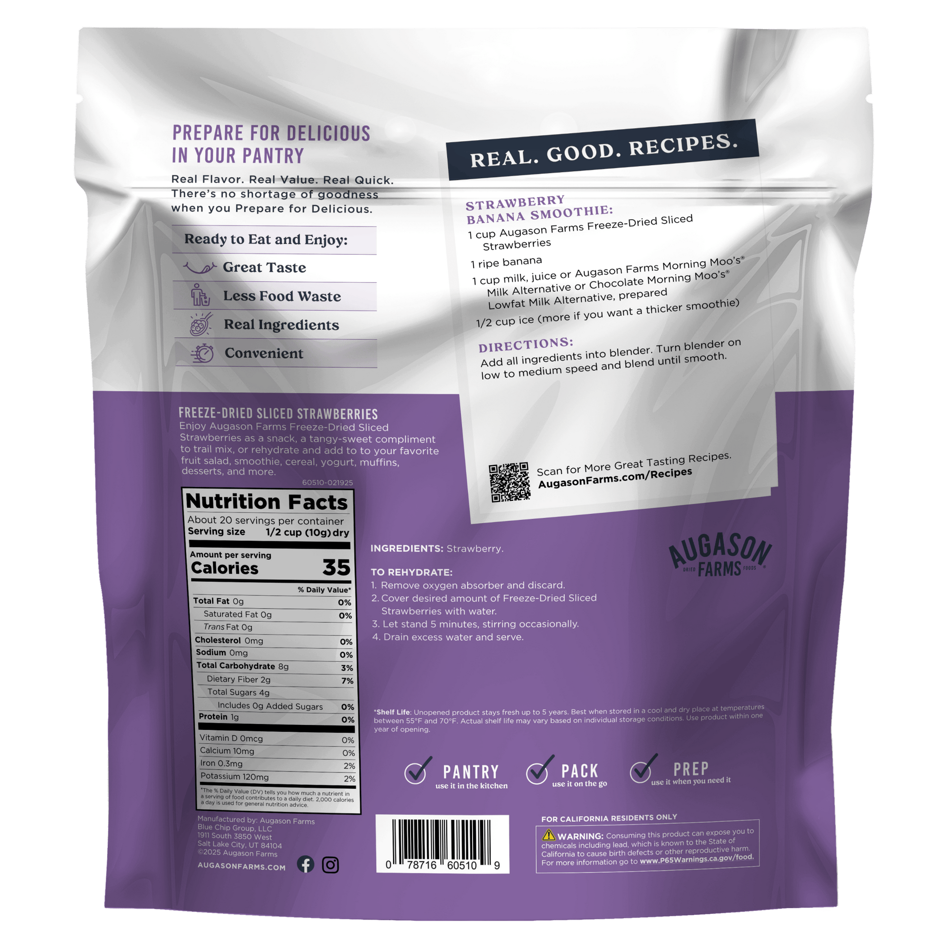 Freeze Dried Sliced Strawberries Family Size Pouch, 20 Servings