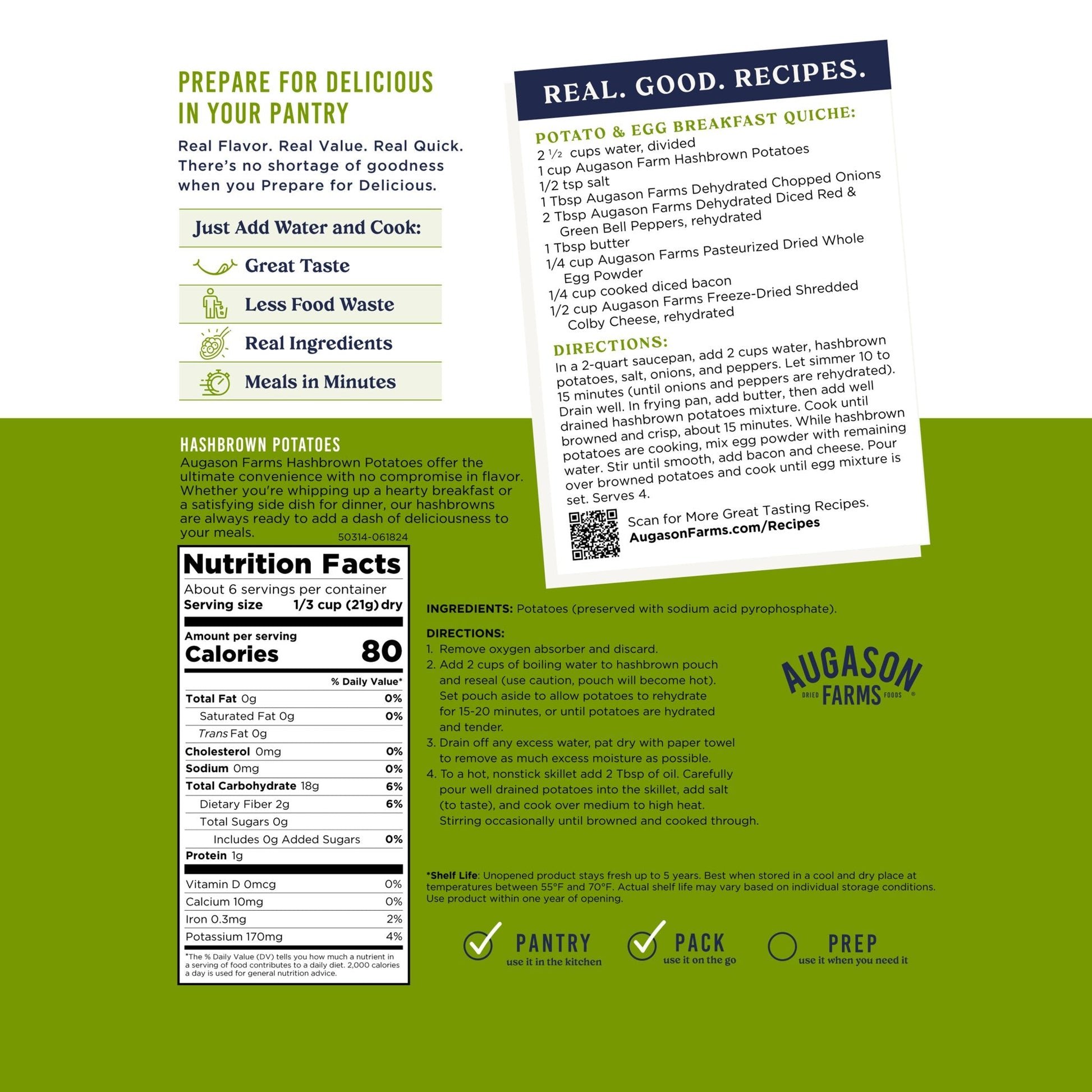 Hashbrown Potatoes Pouch, 6 Servings