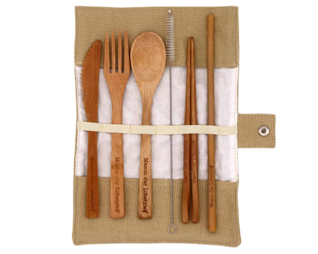 Travel Bamboo Utensil Set With Cotton Roll-Up Carrying Case
