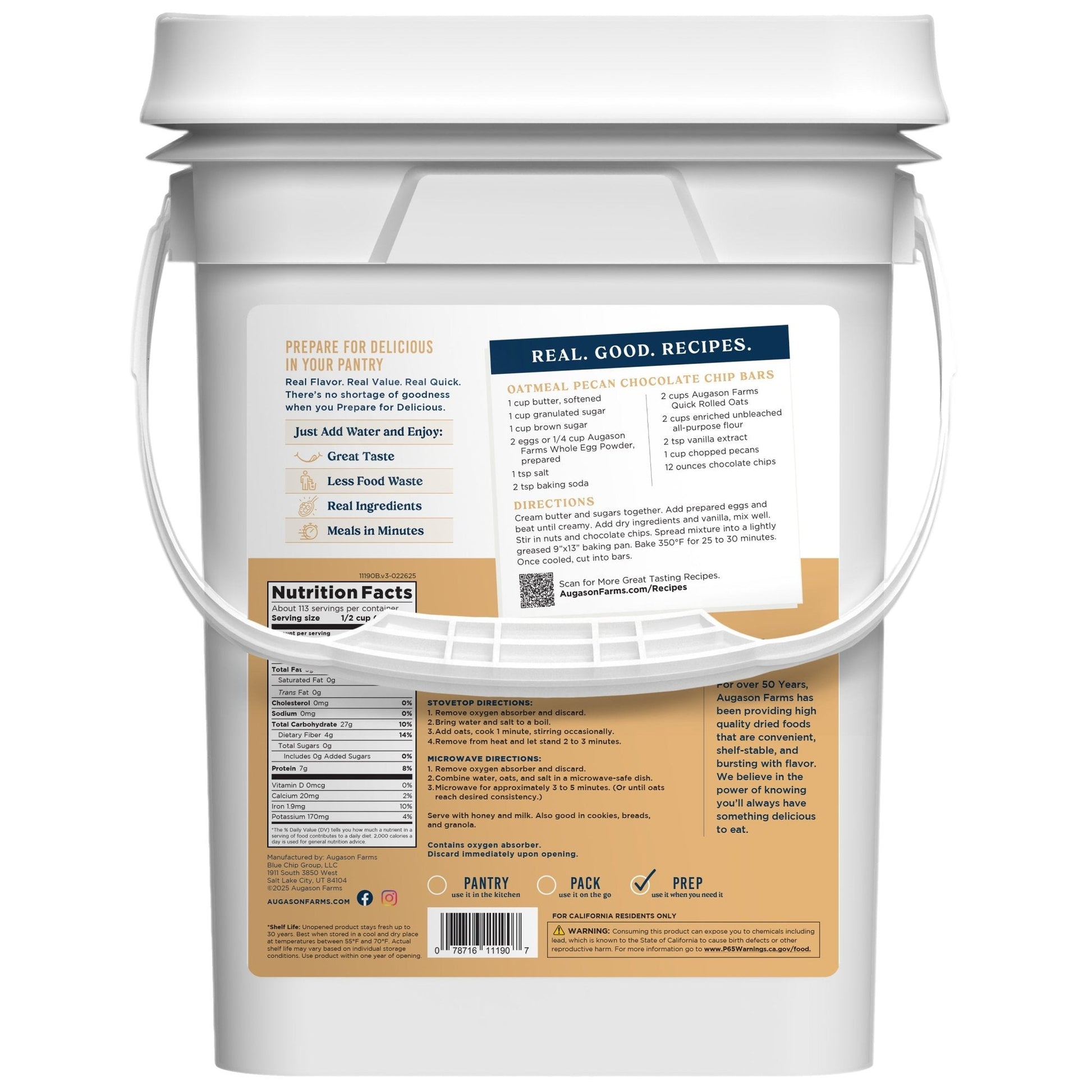 Quick Oats 4 Gallon Pail, 113 Servings