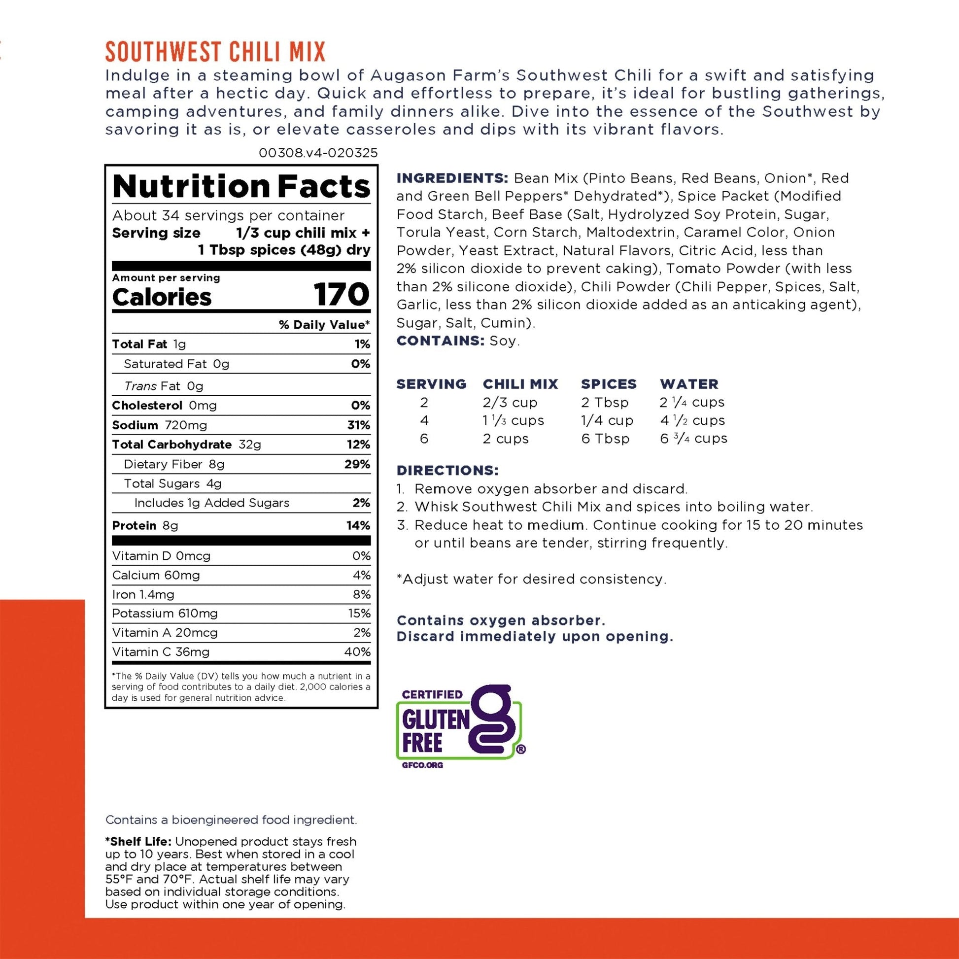 Southwest Chili Mix Can, 34 Servings